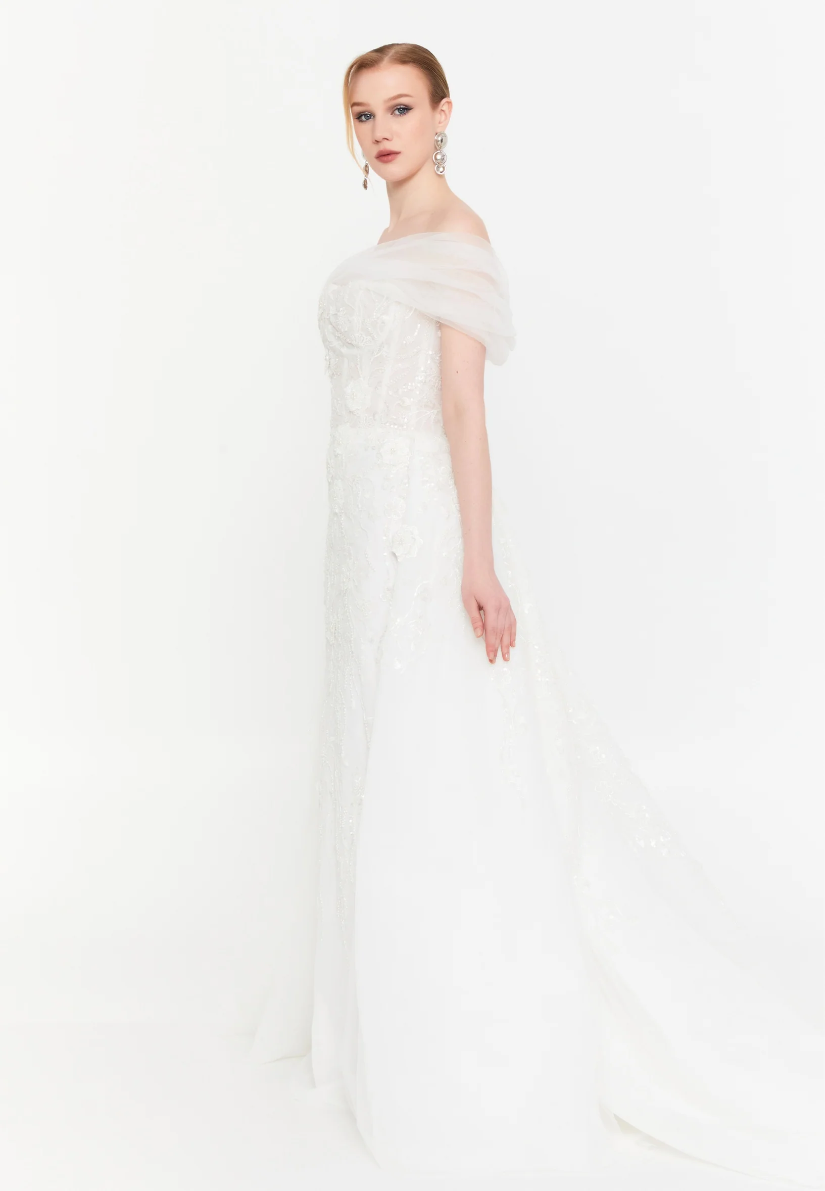 One Shoulder Maxi Tulle A - Line Regular Prom Dress mtcw11302 - Image 3