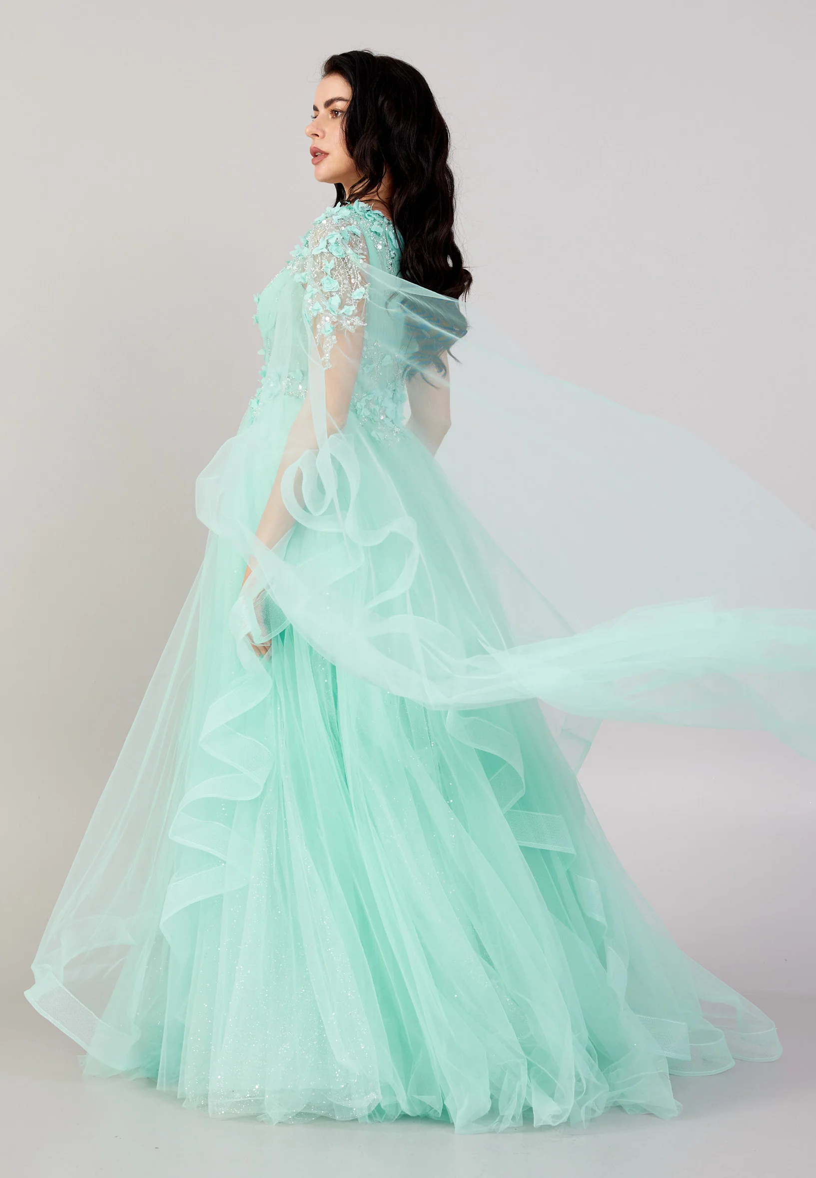 One Shoulder Maxi Tulle A - Line Regular Prom Dress mti0601 - Image 3