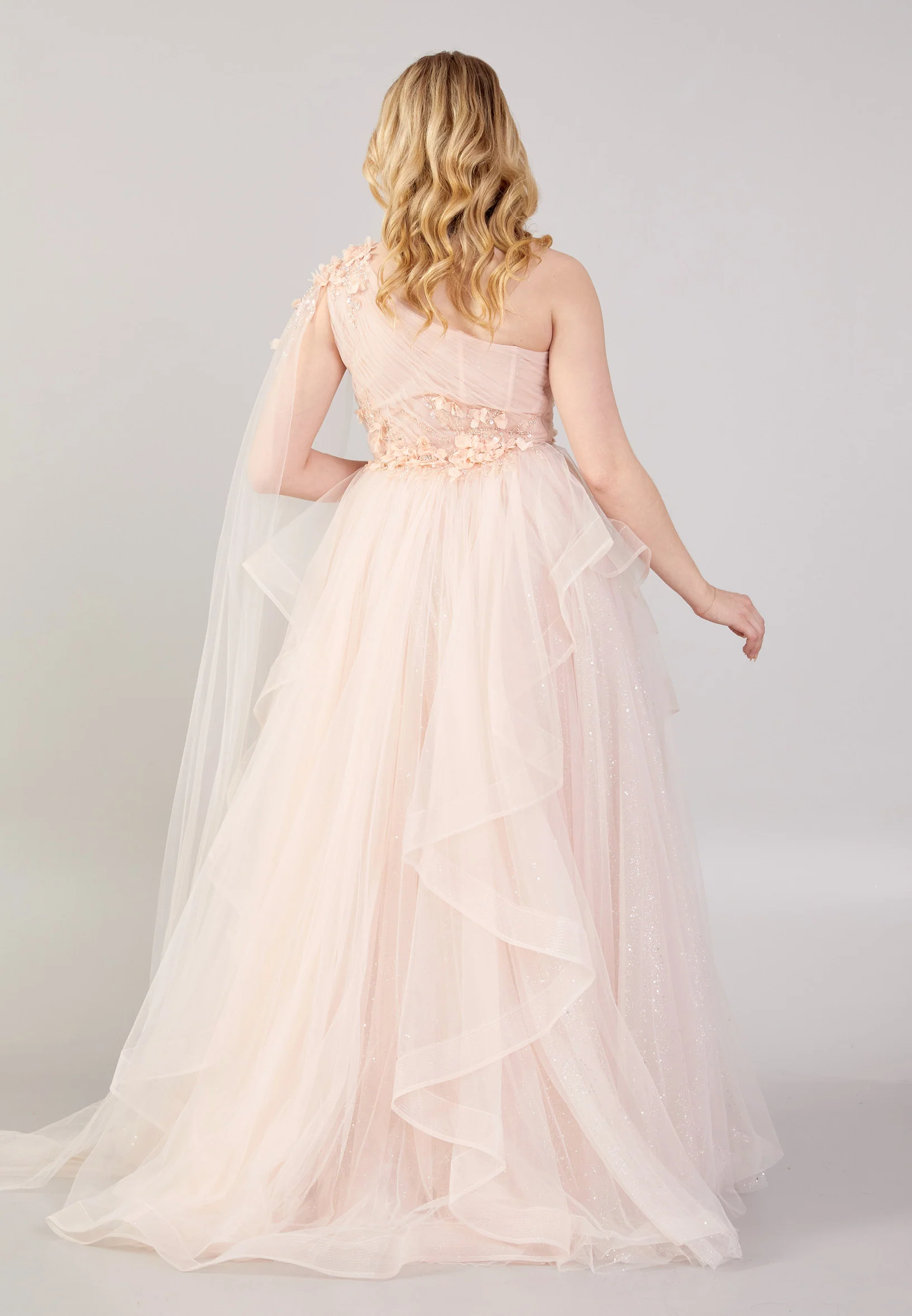 One Shoulder Maxi Tulle A - Line Regular Prom Dress mti0601 - Image 6