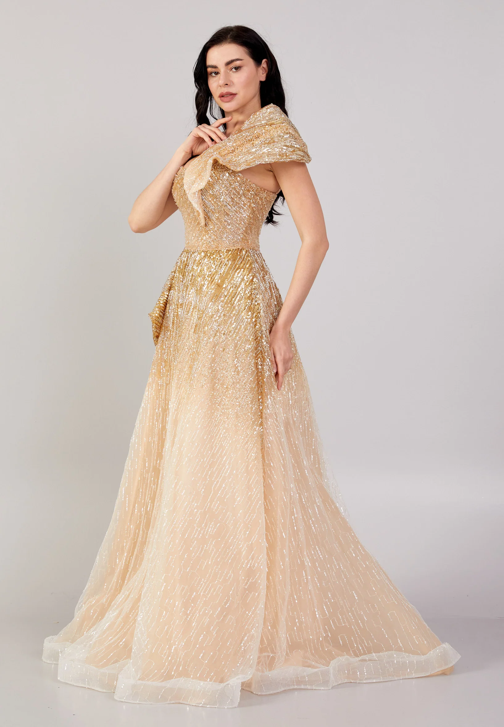 One Shoulder Maxi Tulle A - Line Regular Prom Dress mti1001 - Image 7