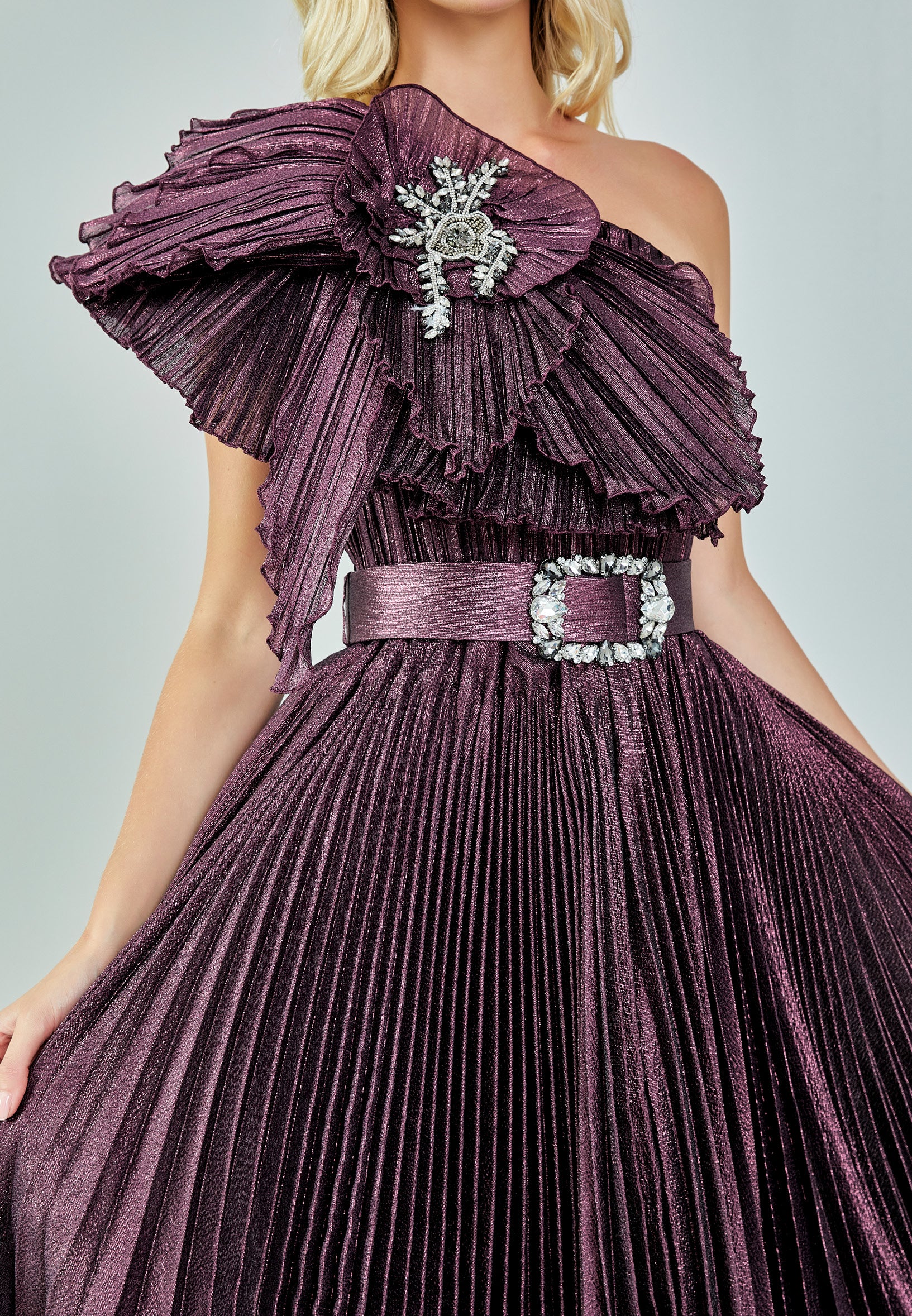 One Shoulder Maxi Tulle A - Line Regular Prom Dress mtn88136 - Image 26