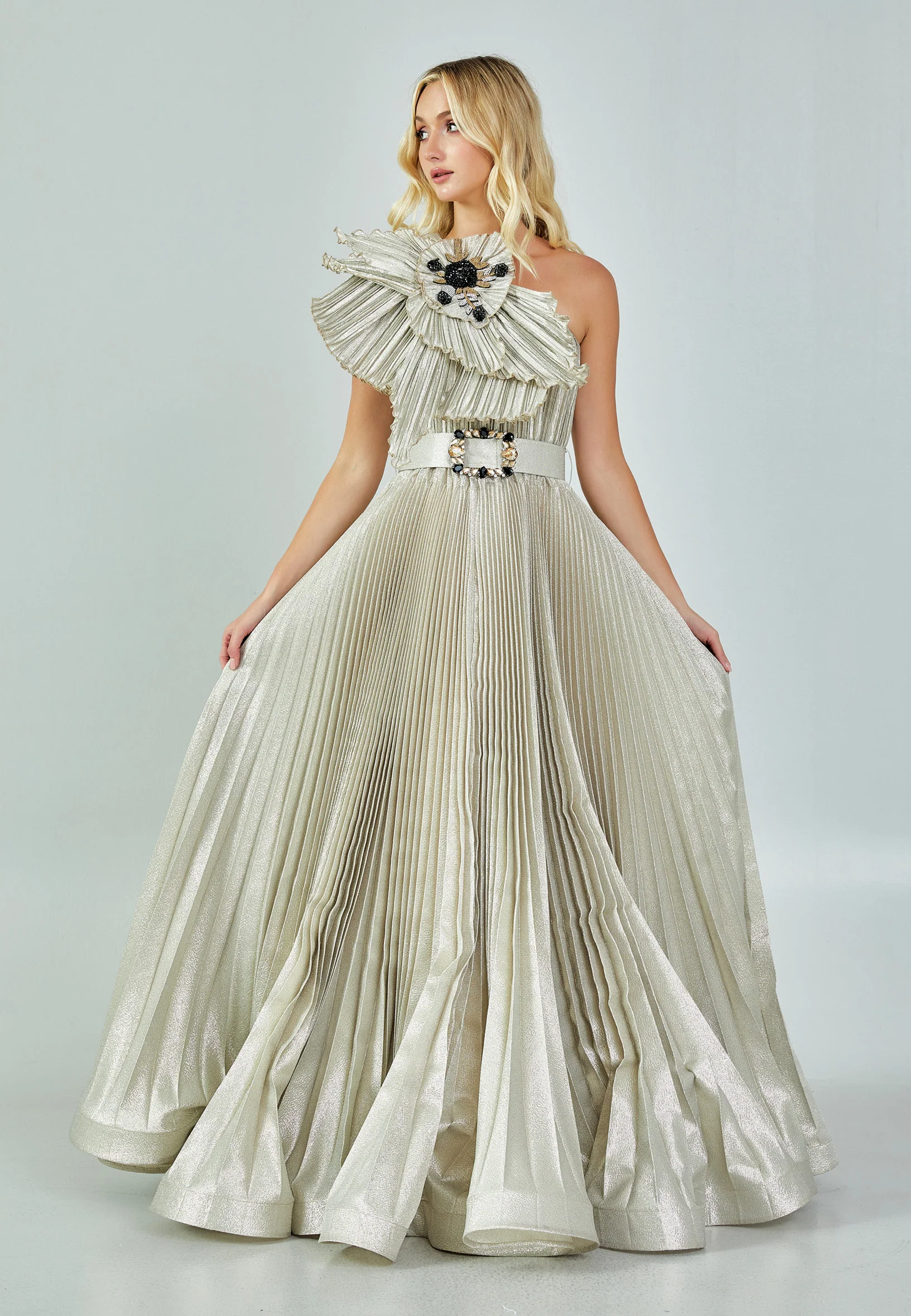 One Shoulder Maxi Tulle A - Line Regular Prom Dress mtn88136 - Image 9