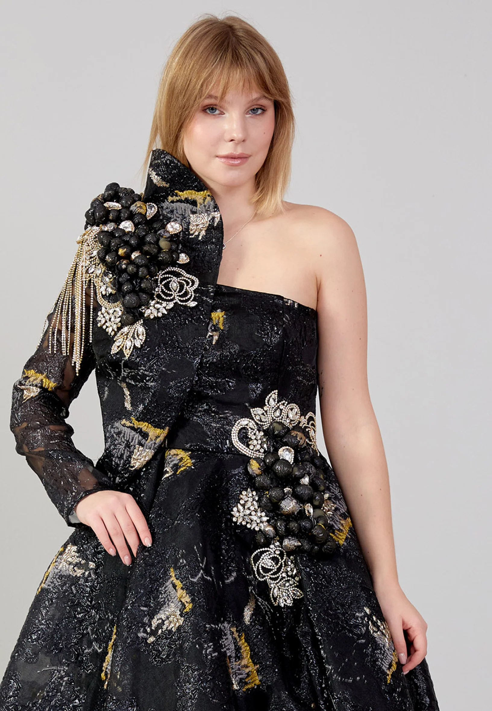 One Shoulder Maxi Tulle A - Line Regular Prom Dress mtn88153 - Image 4