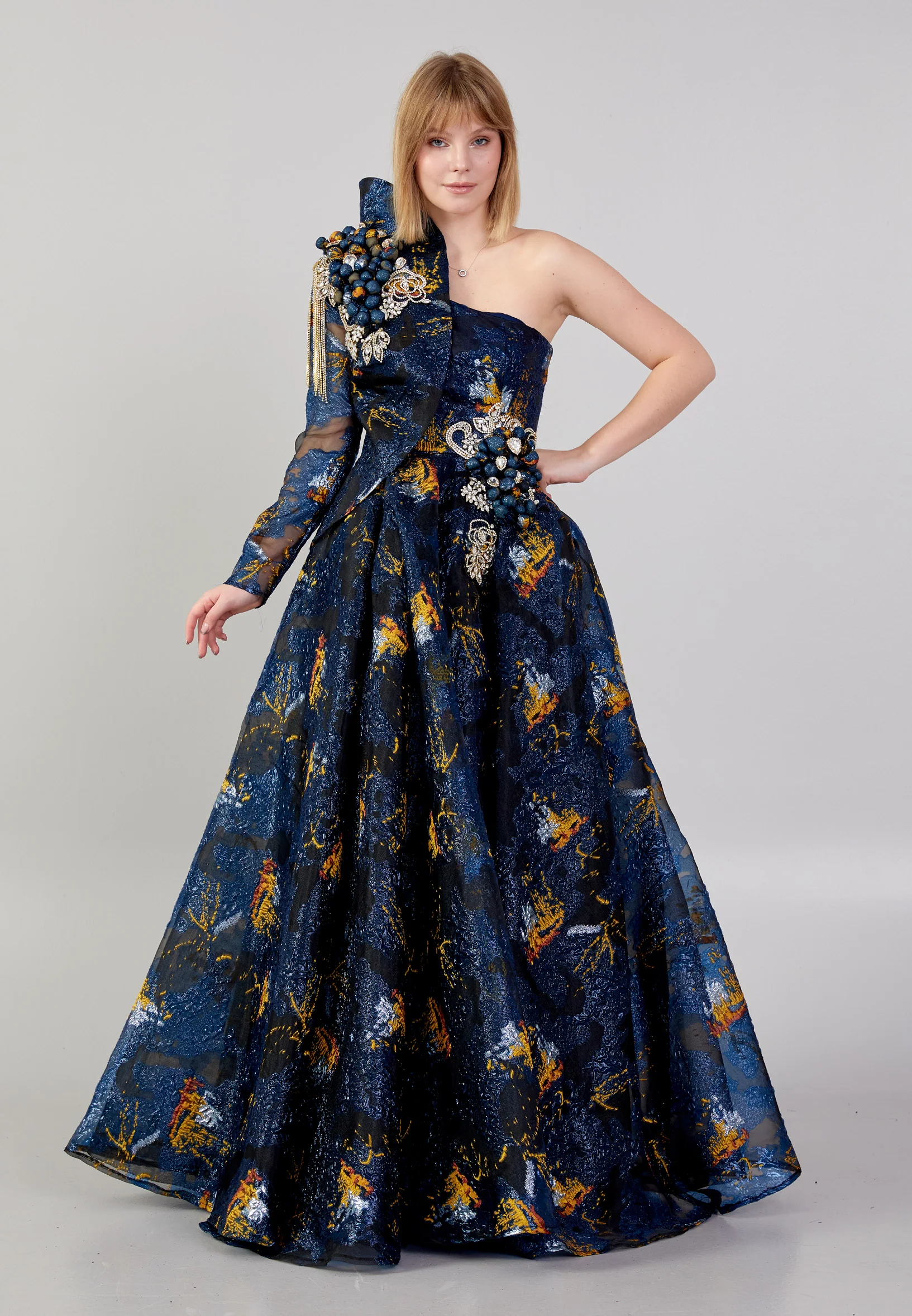 One Shoulder Maxi Tulle A - Line Regular Prom Dress mtn88153 - Image 5