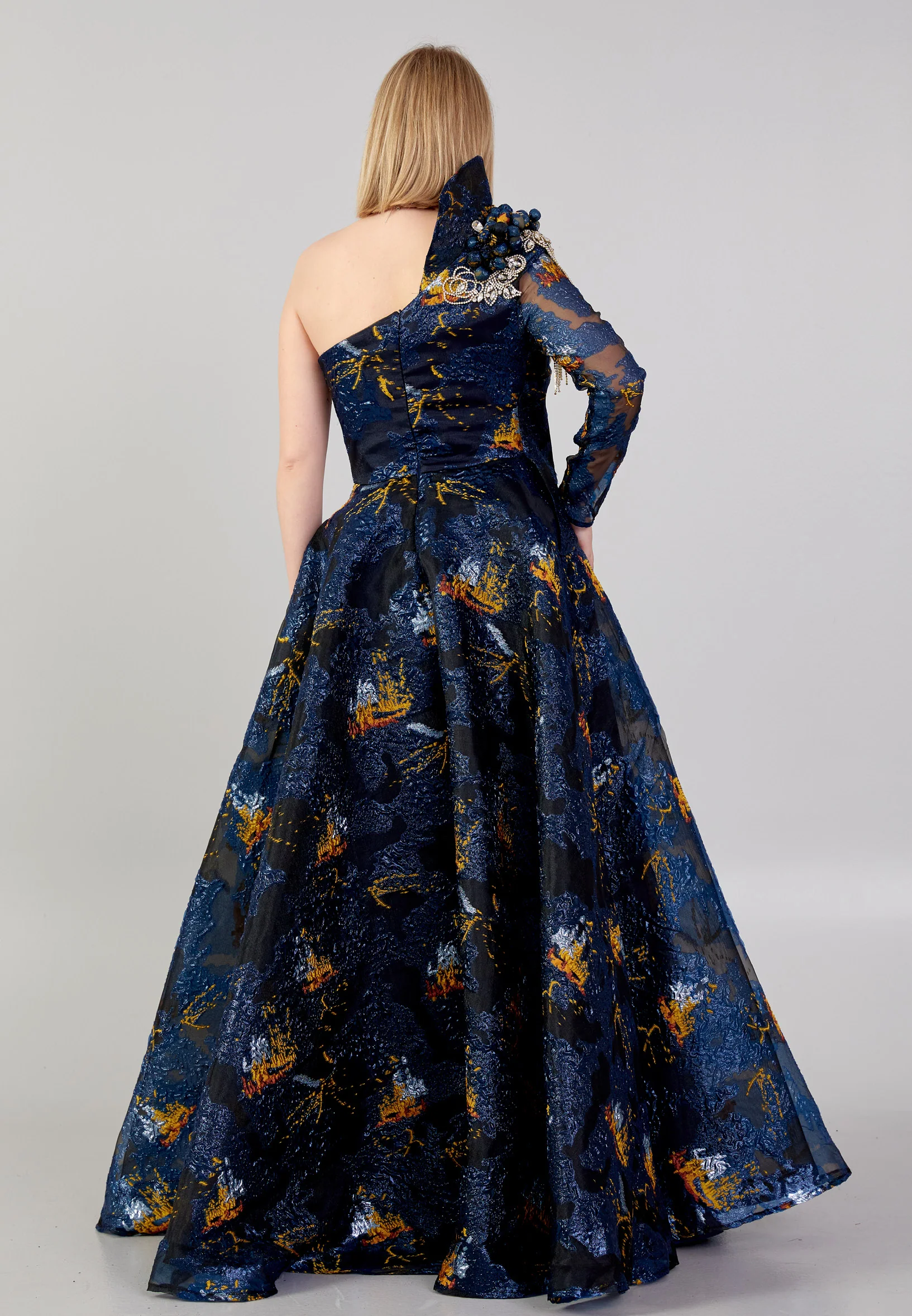 One Shoulder Maxi Tulle A - Line Regular Prom Dress mtn88153 - Image 9