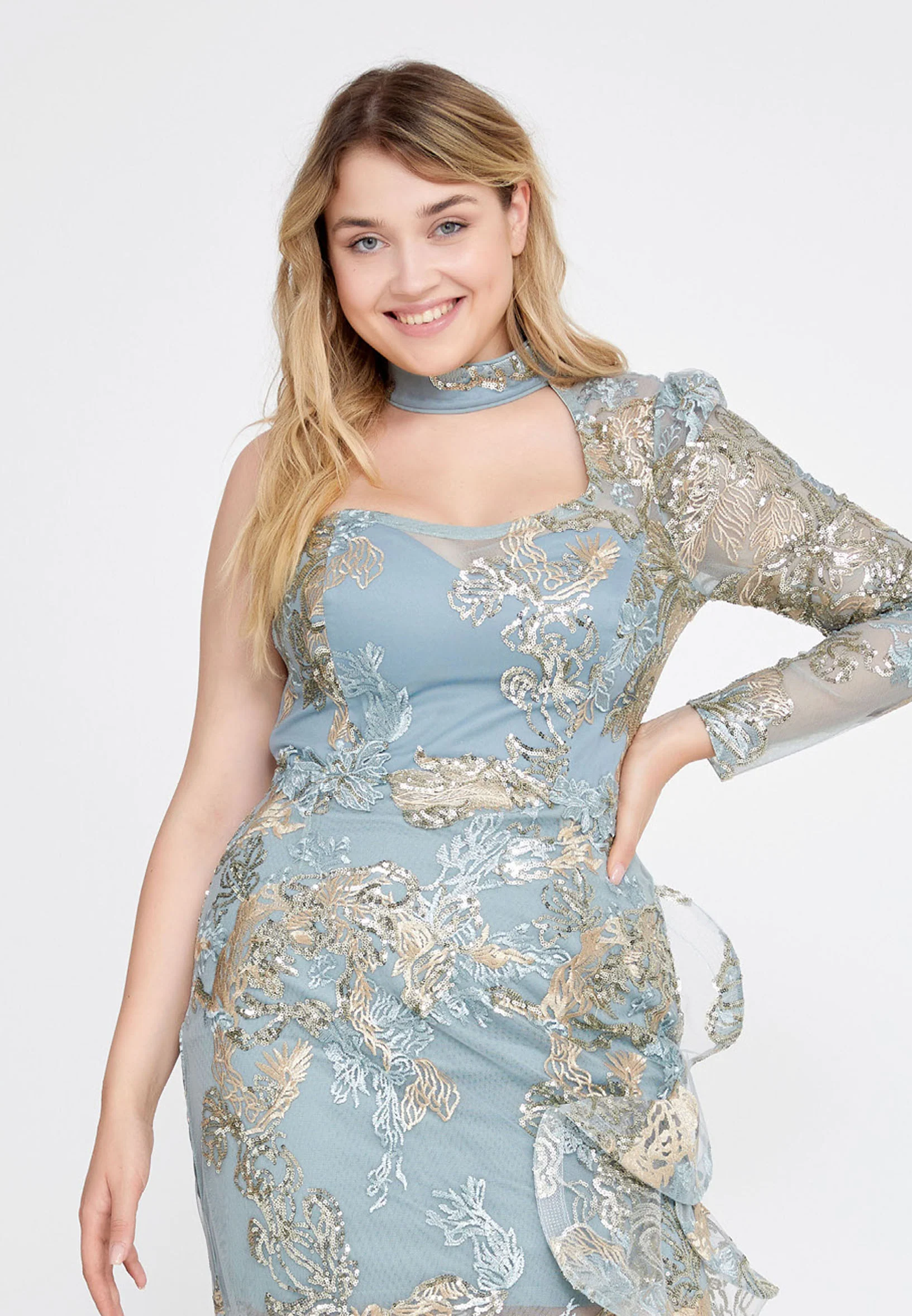 One Shoulder Maxi Tulle Column Plus Size Wedding Guest Dress pau4278 - Image 12
