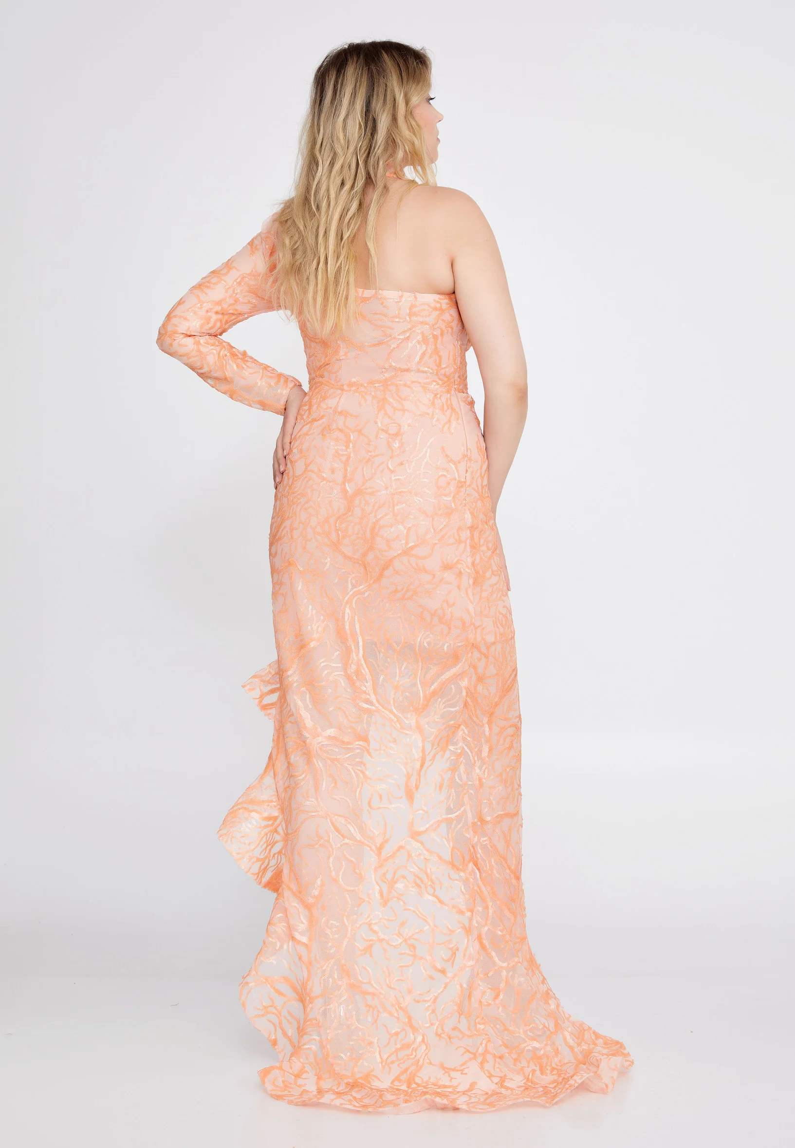 One Shoulder Maxi Tulle Column Plus Size Wedding Guest Dress pau4278 - Image 14