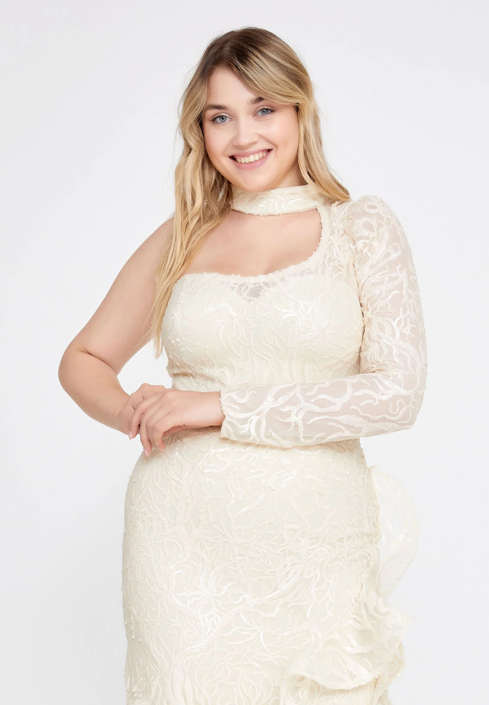 One Shoulder Maxi Tulle Column Plus Size Wedding Guest Dress pau4278 - Image 8