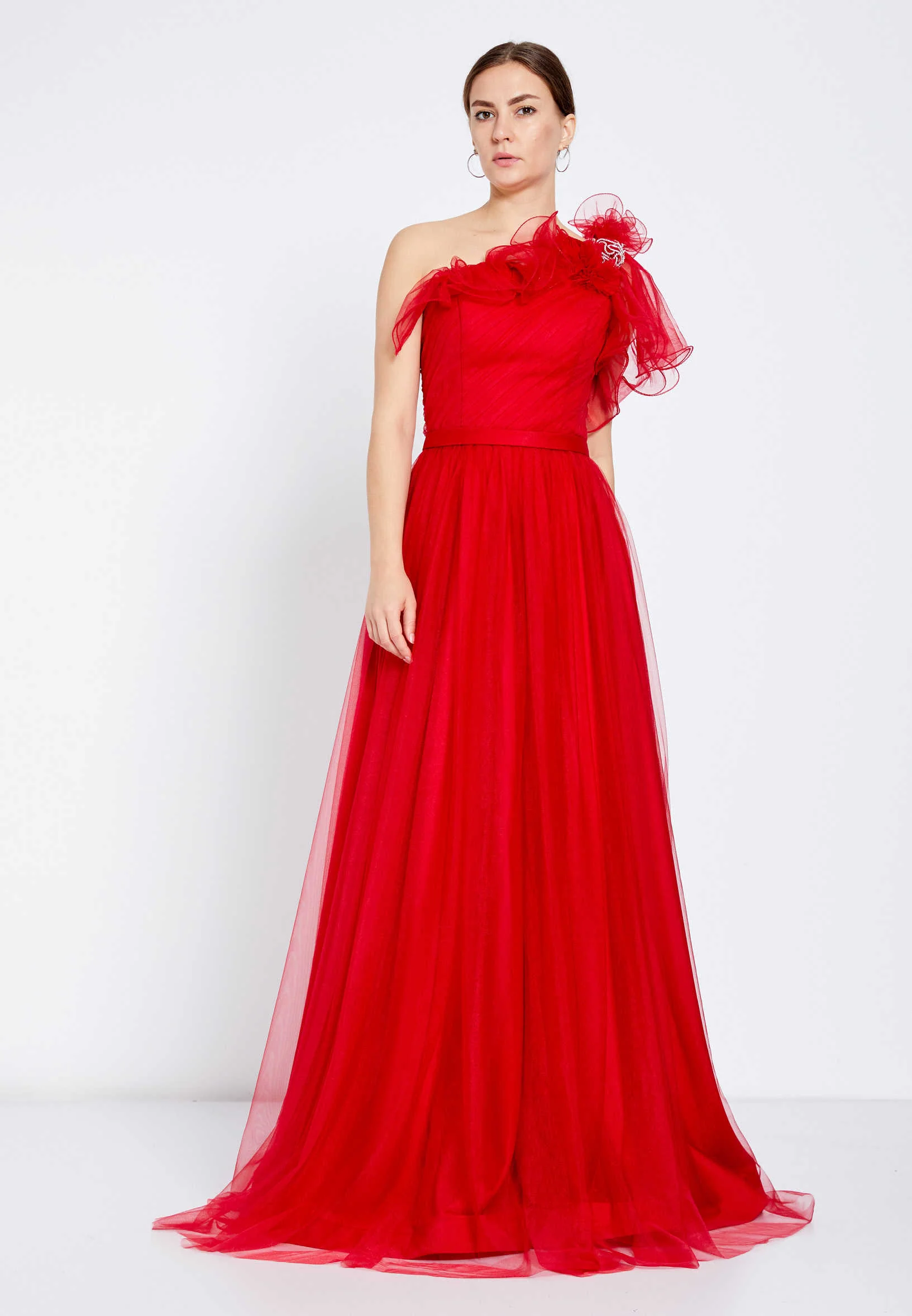 One Shoulder Maxi Tulle Column Regular Prom Dress efl20133 - Image 5