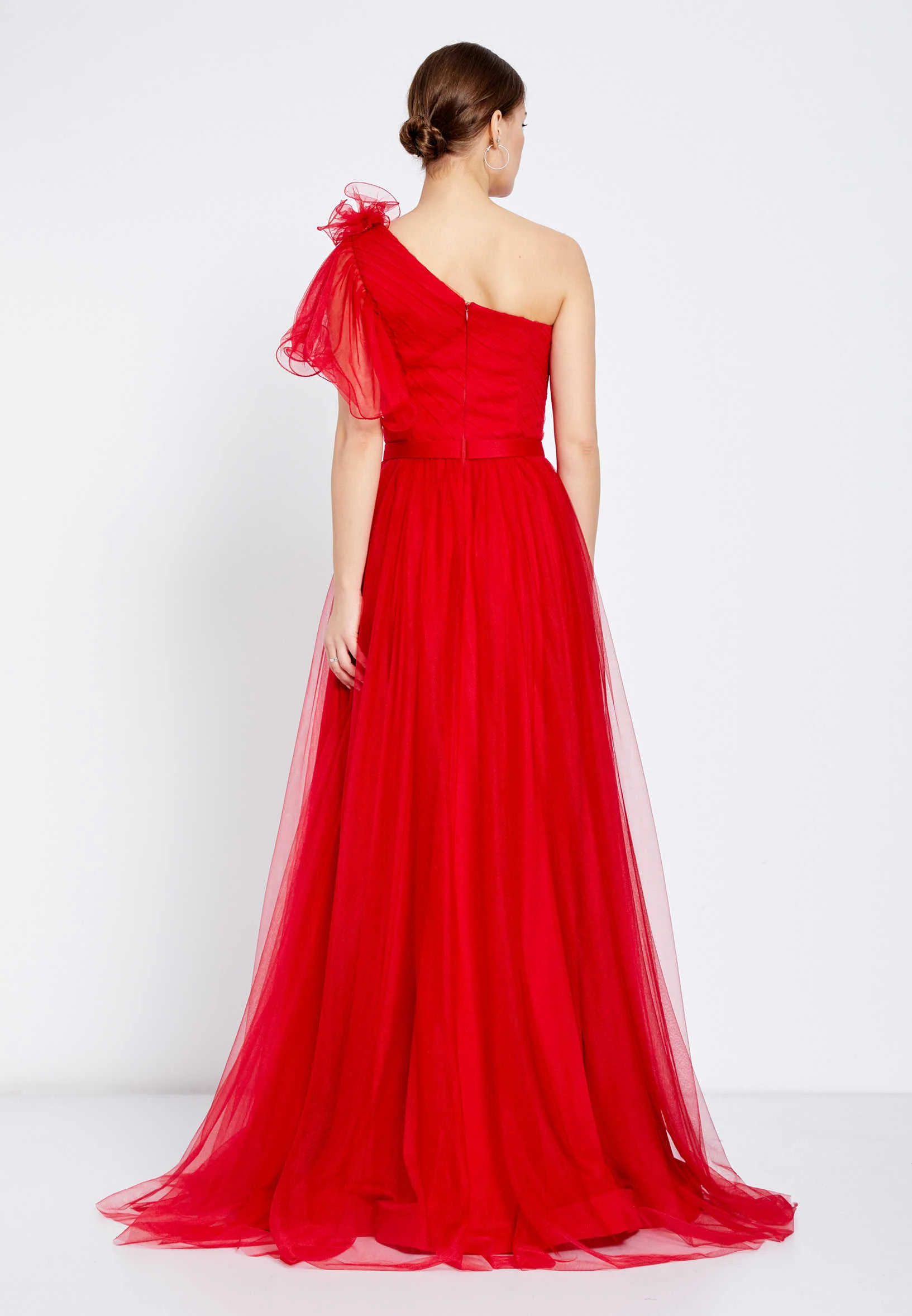 One Shoulder Maxi Tulle Column Regular Prom Dress efl20133 - Image 6