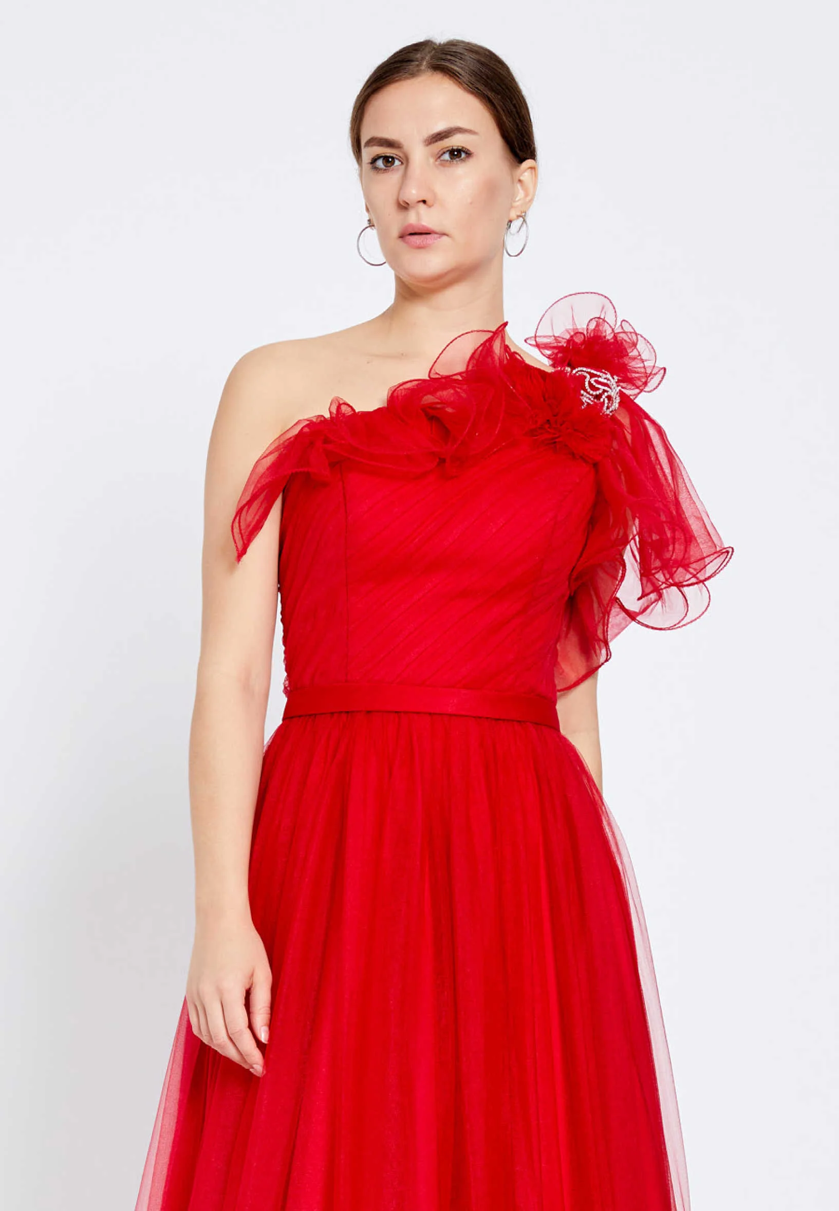 One Shoulder Maxi Tulle Column Regular Prom Dress efl20133 - Image 8