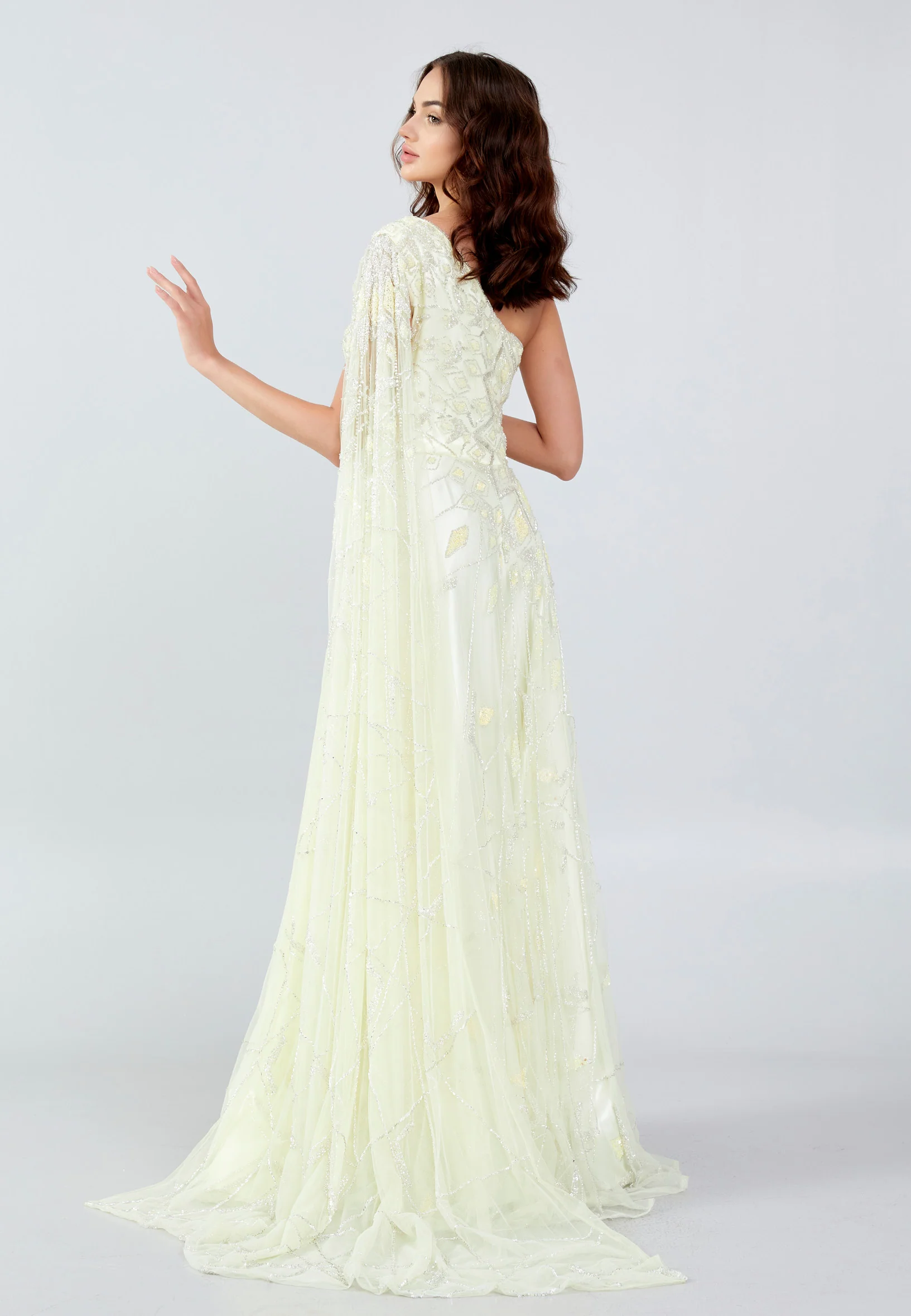 One Shoulder Maxi Tulle Column Regular Prom Dress mtn88761 - Image 2