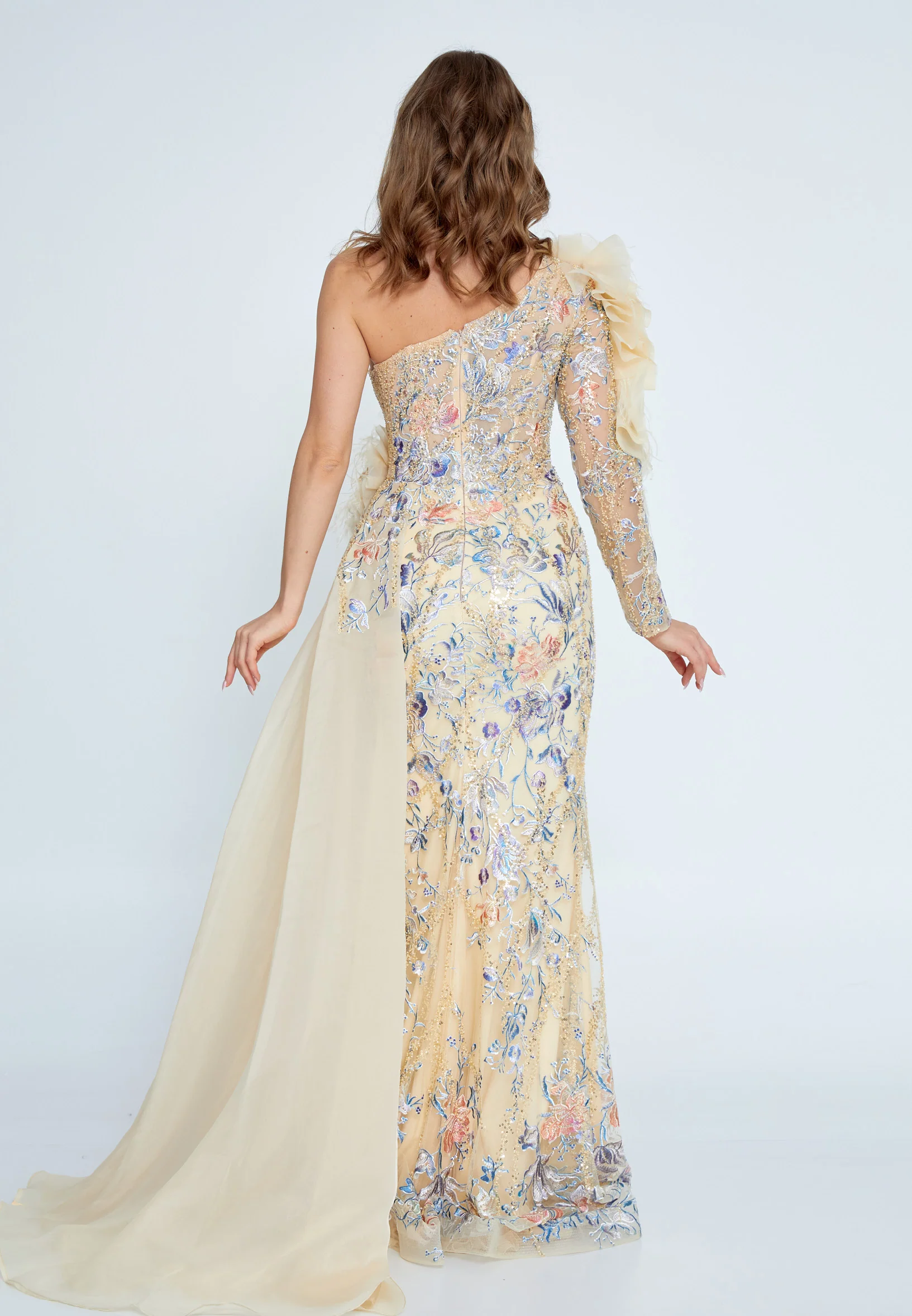 One Shoulder Maxi Tulle Column Regular Wedding Guest Dress mtihs23018 - Image 2