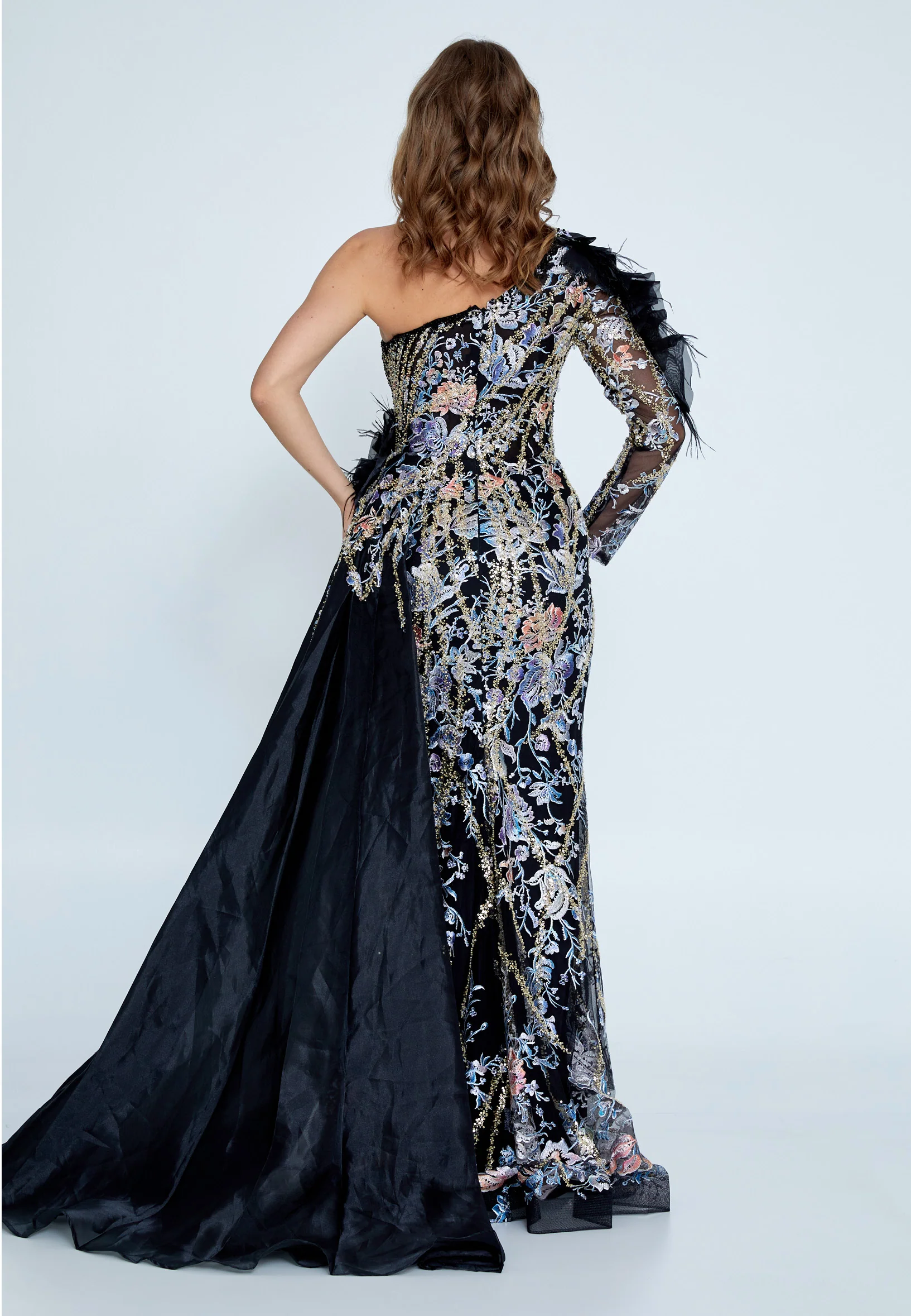 One Shoulder Maxi Tulle Column Regular Wedding Guest Dress mtihs23018 - Image 6