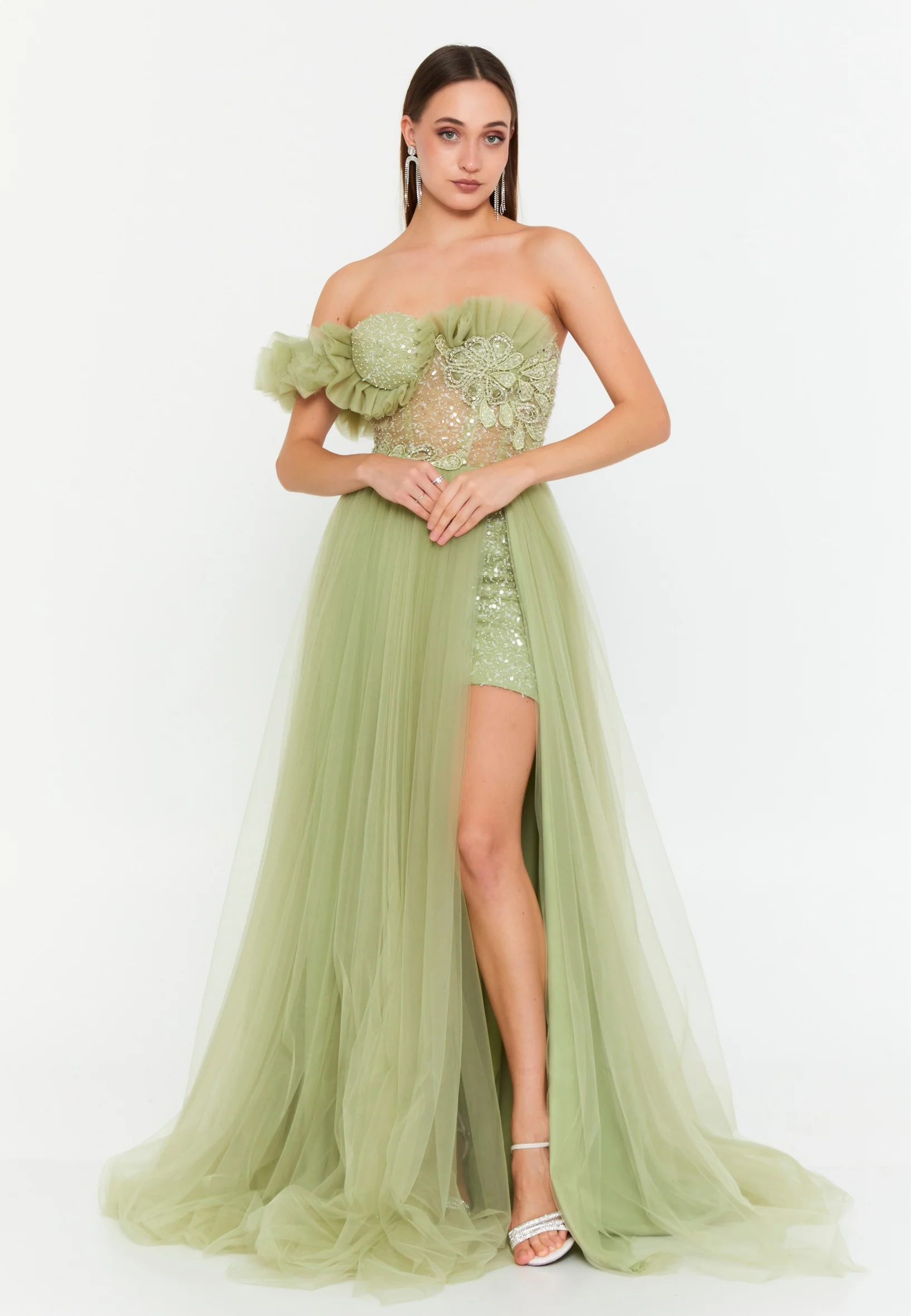 One Shoulder Maxi Tulle Column Regular Wedding Guest Dress prl716