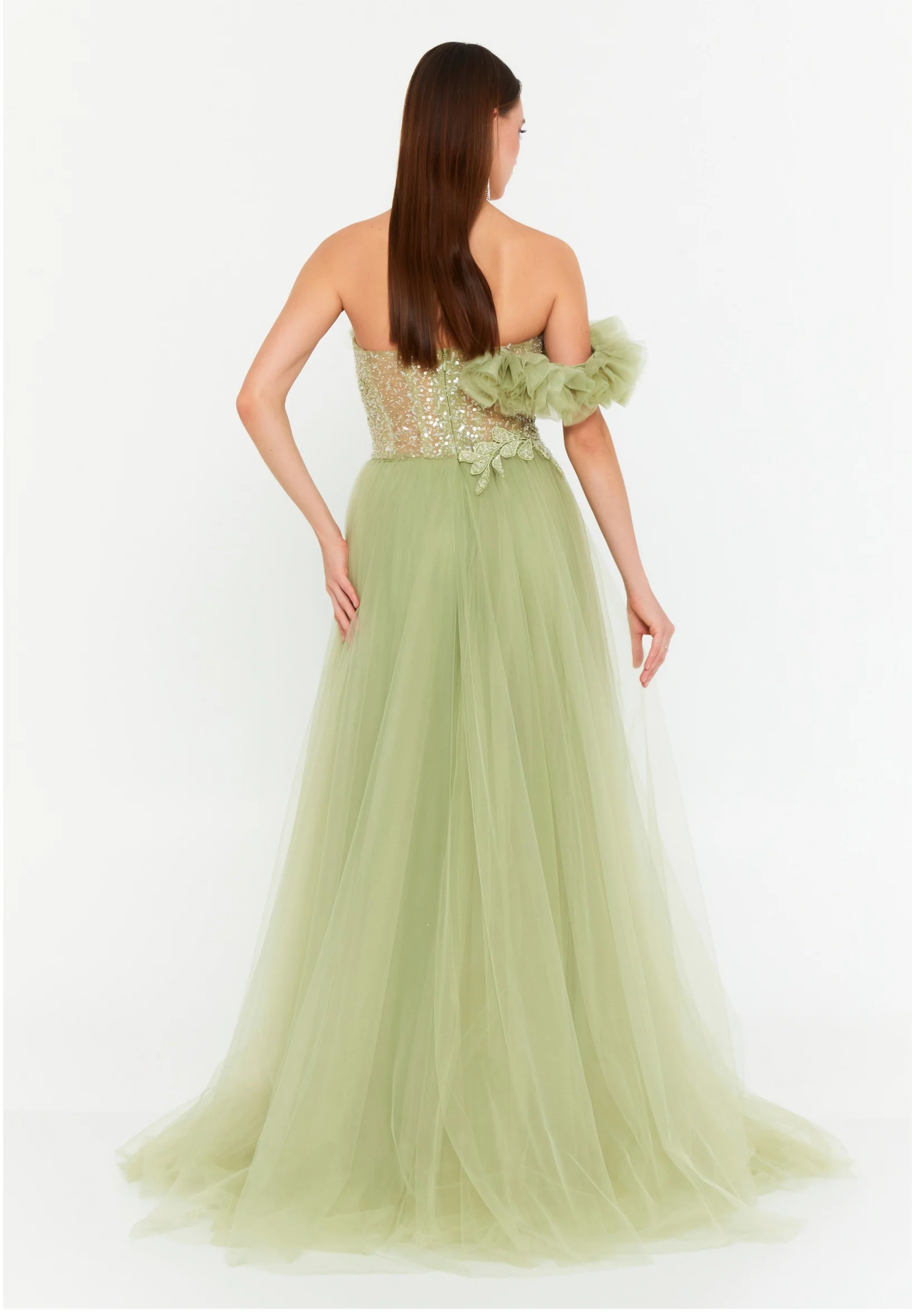 One Shoulder Maxi Tulle Column Regular Wedding Guest Dress prl716 - Image 2