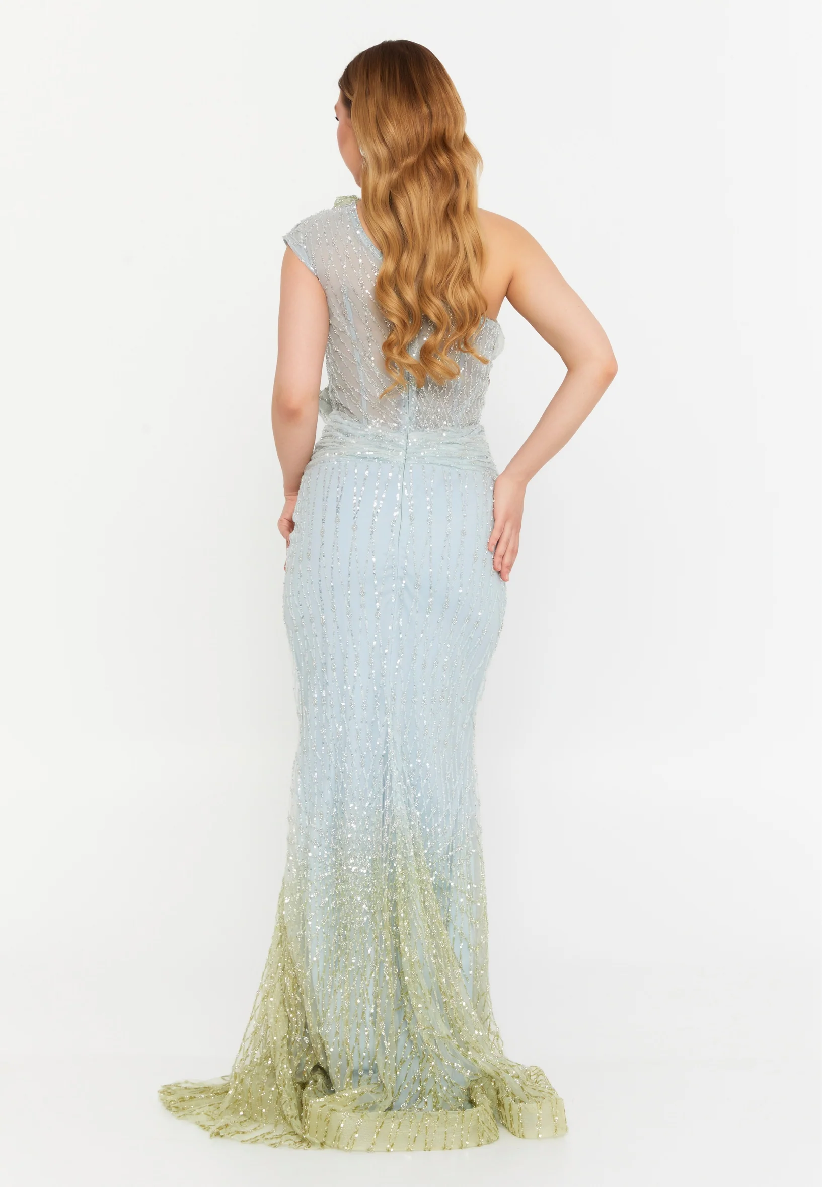 One Shoulder Maxi Tulle Mermaid Regular Prom Dress mtc1104 - Image 2