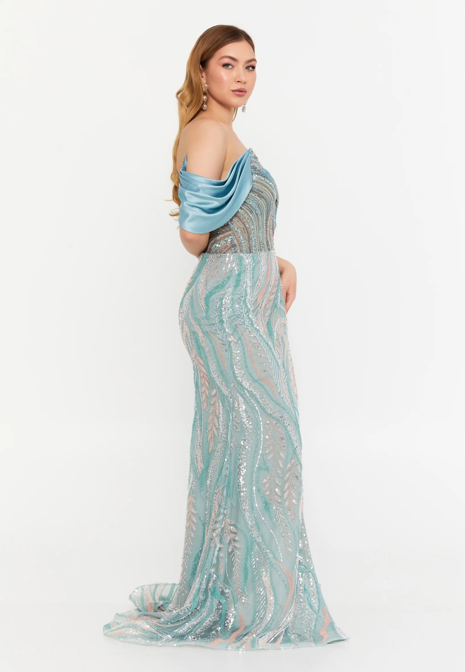 One Shoulder Maxi Tulle Mermaid Regular Prom Dress mtc1152 - Image 3