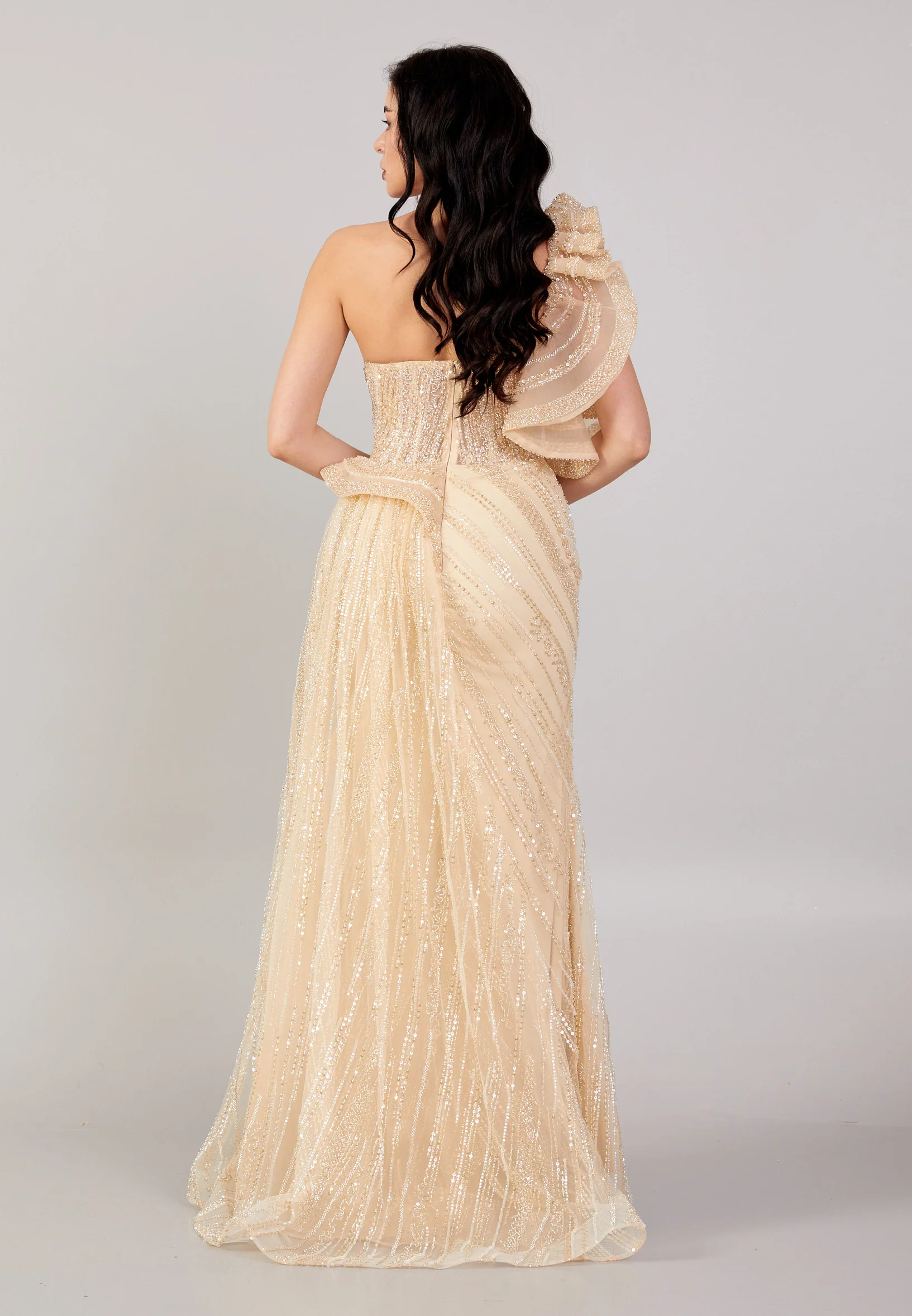One Shoulder Maxi Tulle Mermaid Regular Prom Dress mti1002 - Image 2