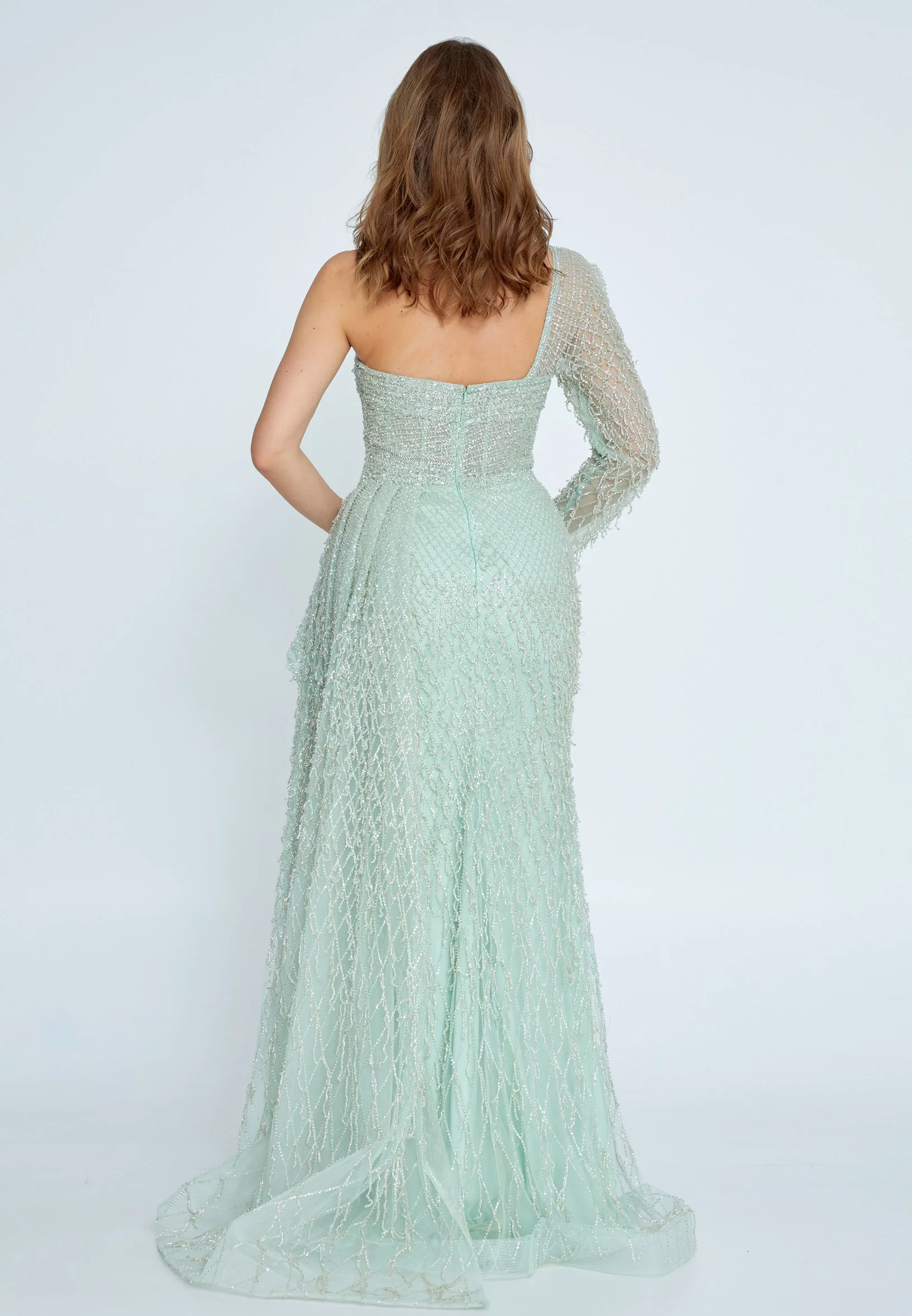 One Shoulder Maxi Tulle Mermaid Regular Prom Dress mti1006 - Image 6