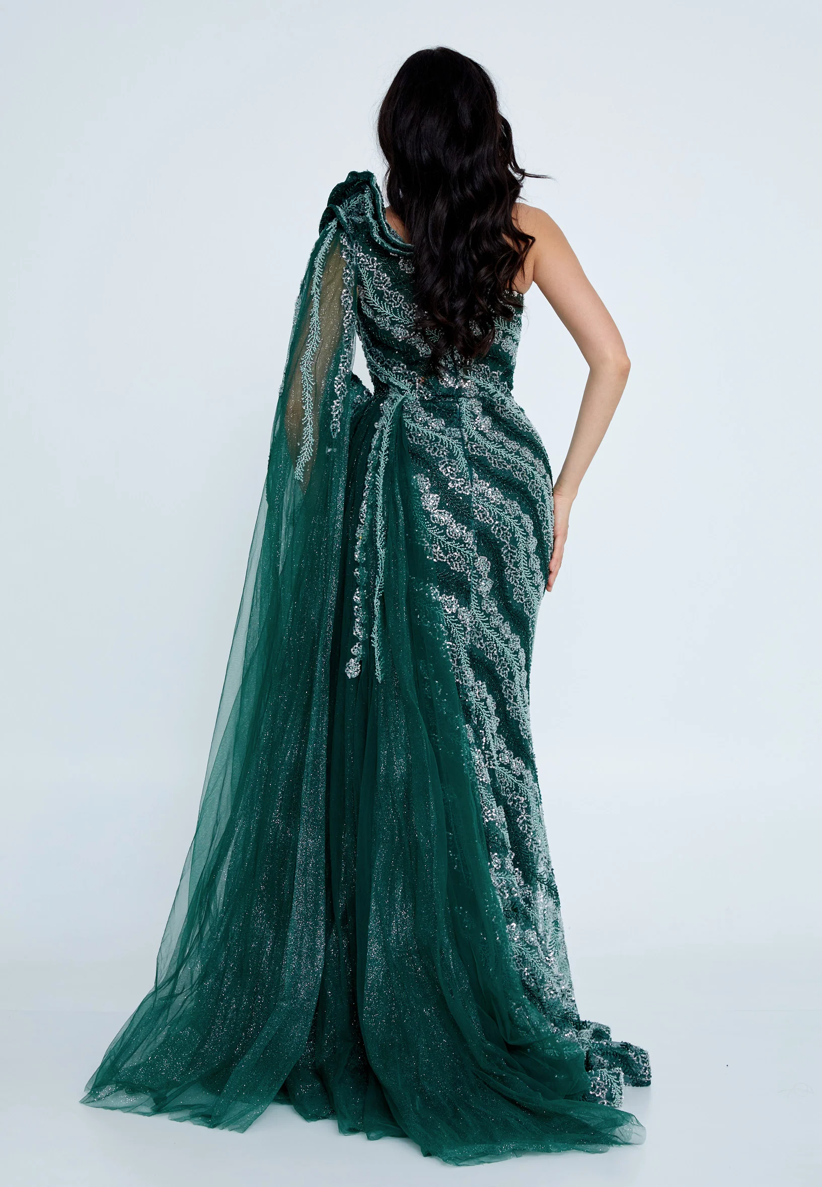 One Shoulder Maxi Tulle Mermaid Regular Prom Dress mti1014 - Image 3