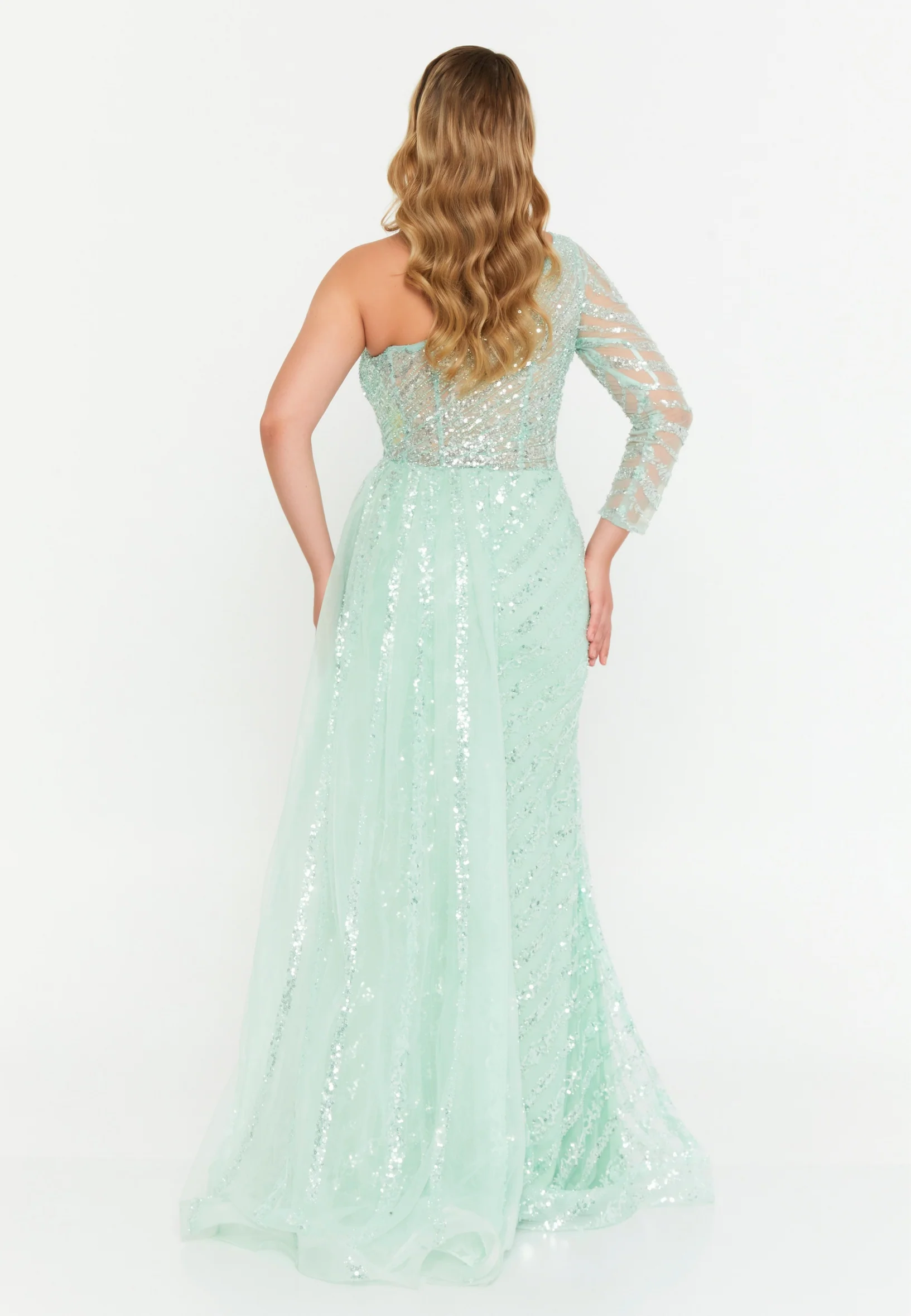 One Shoulder Maxi Tulle Mermaid Regular Prom Dress mti1035 - Image 2