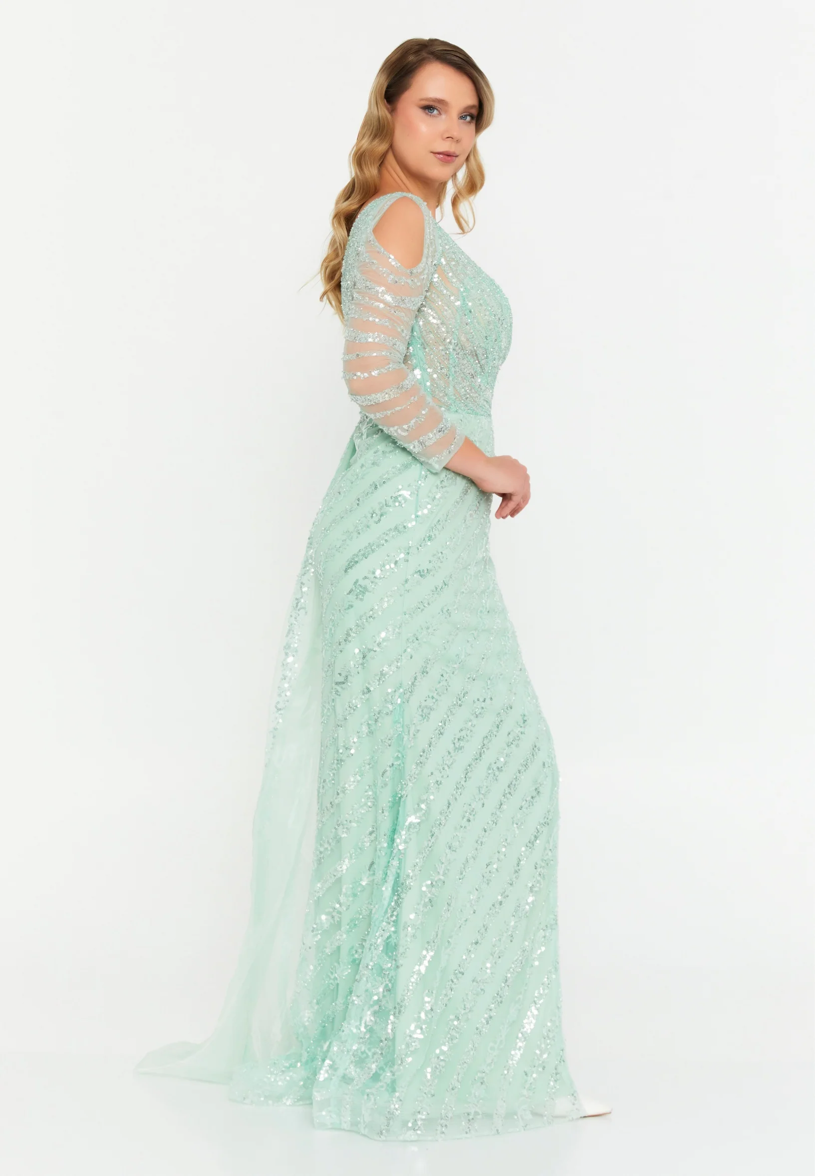 One Shoulder Maxi Tulle Mermaid Regular Prom Dress mti1035 - Image 3