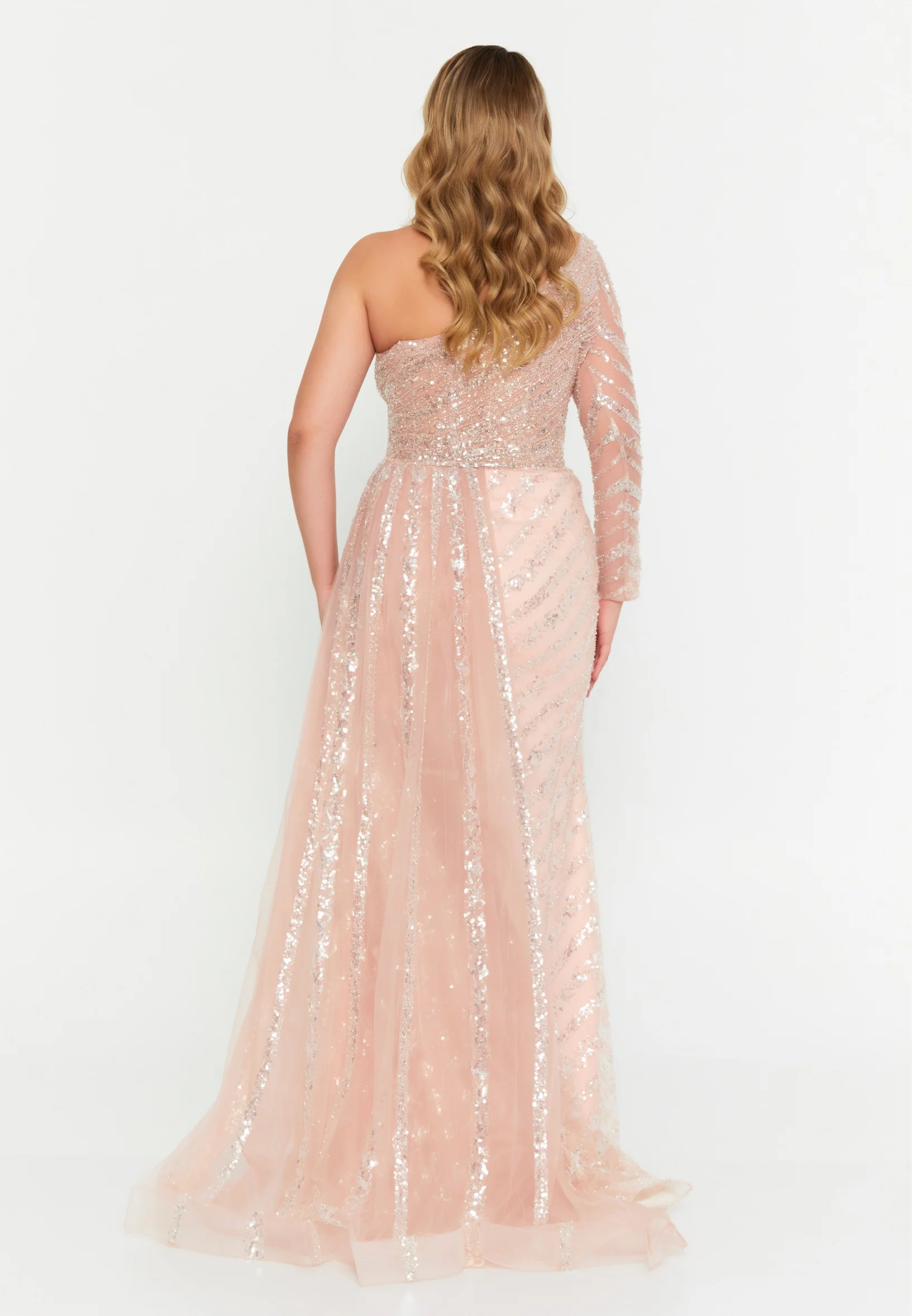 One Shoulder Maxi Tulle Mermaid Regular Prom Dress mti1035 - Image 6