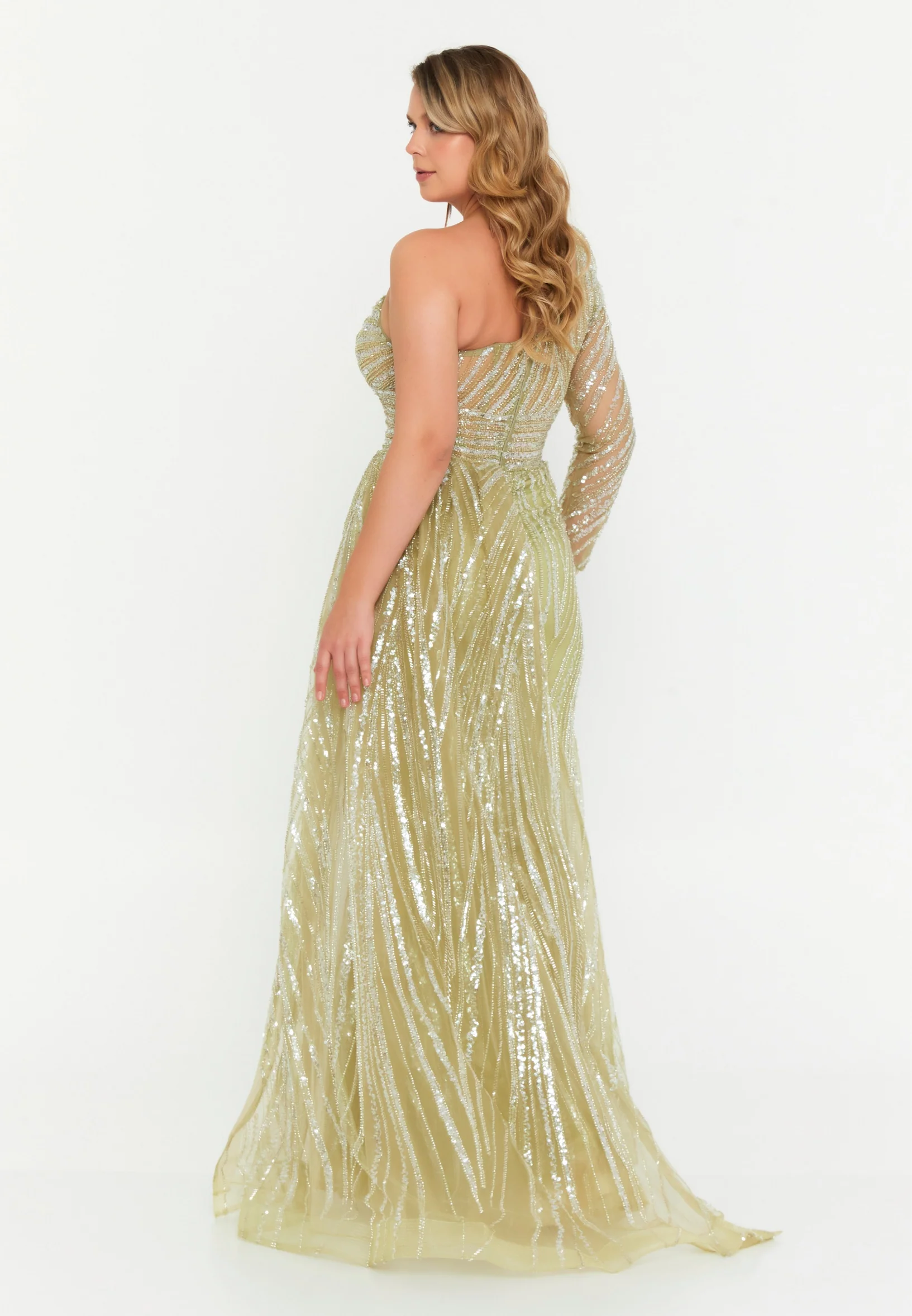 One Shoulder Maxi Tulle Mermaid Regular Prom Dress mti1037 - Image 2