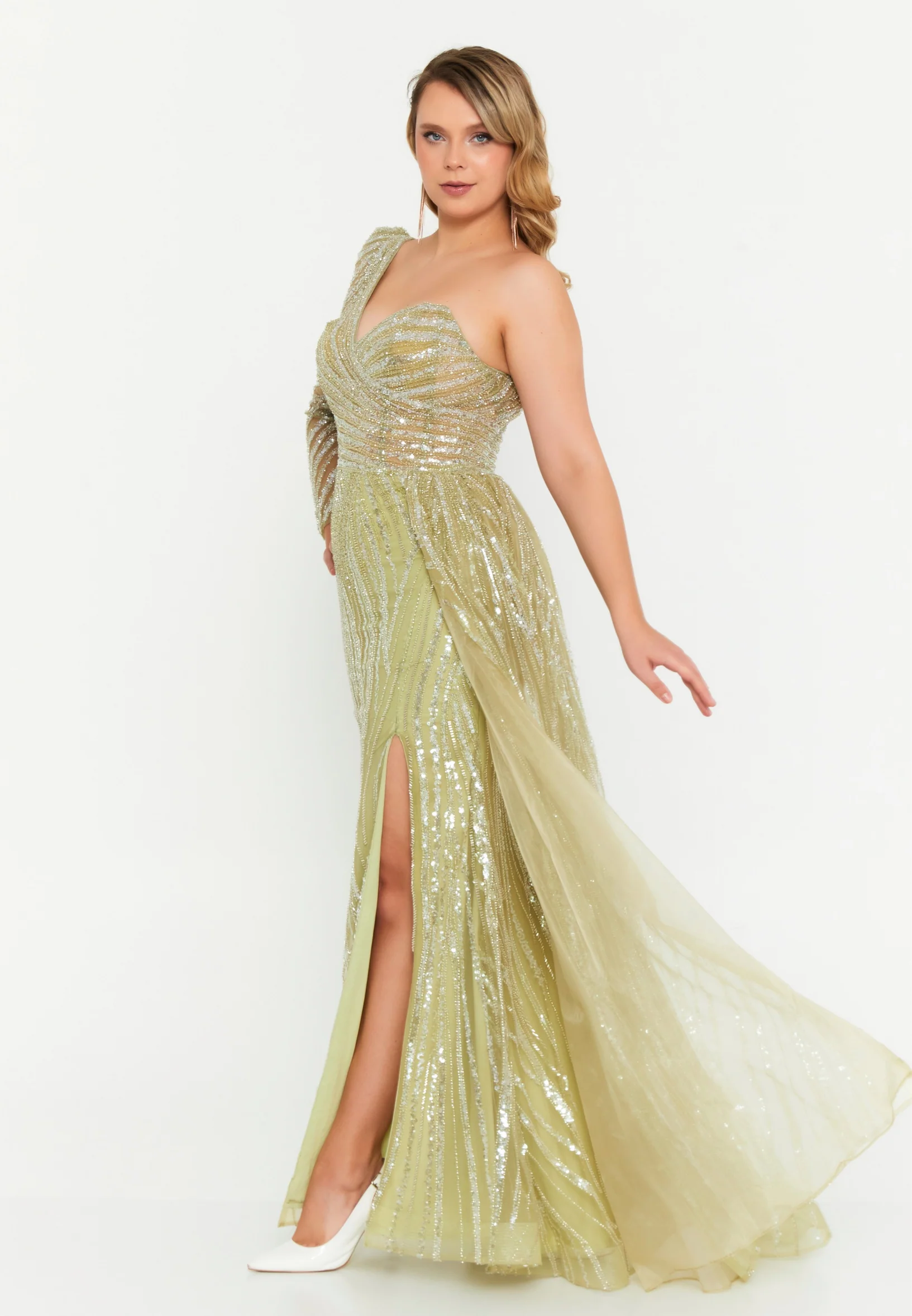 One Shoulder Maxi Tulle Mermaid Regular Prom Dress mti1037 - Image 3