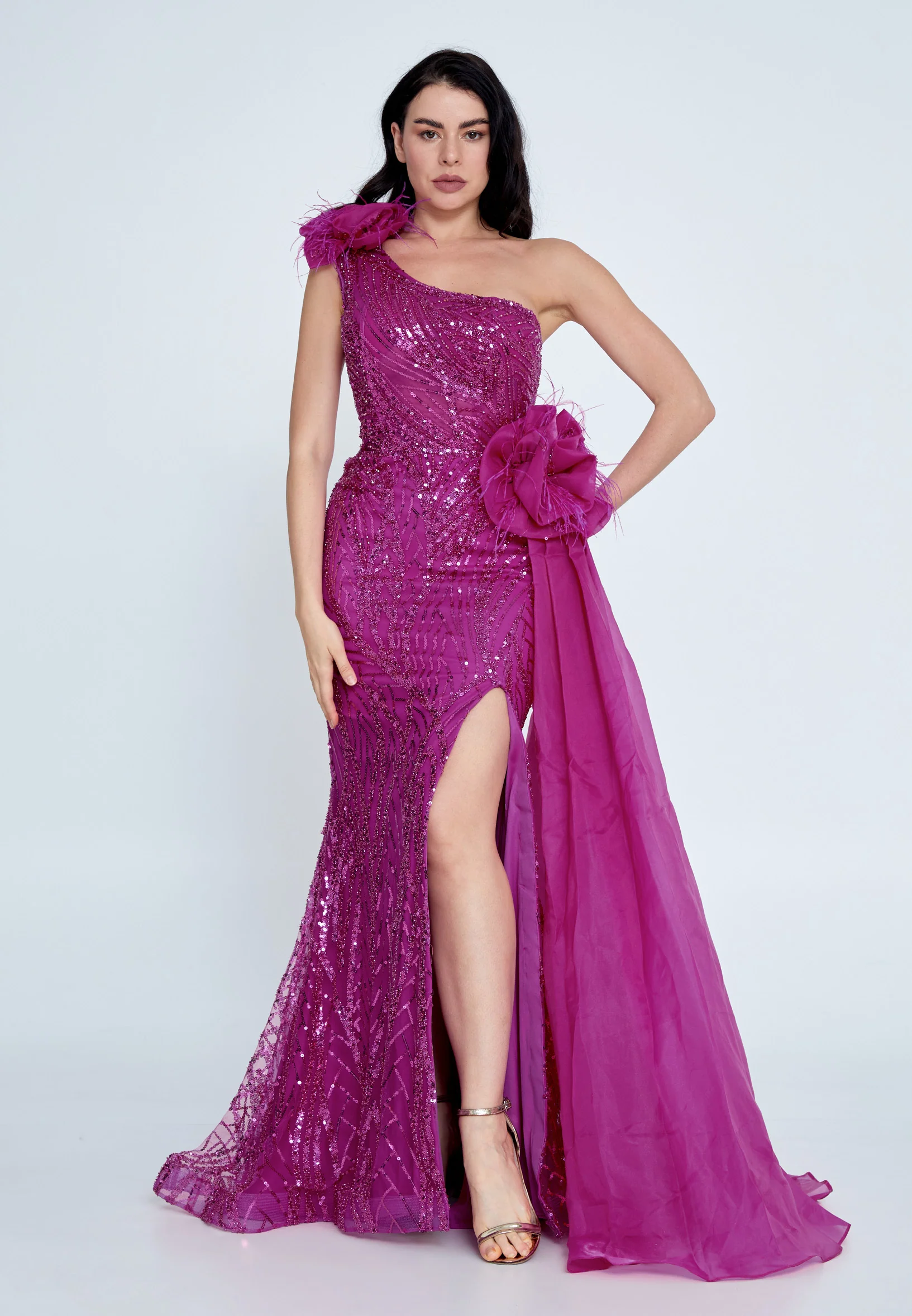 One Shoulder Maxi Tulle Mermaid Regular Prom Dress mtiy162