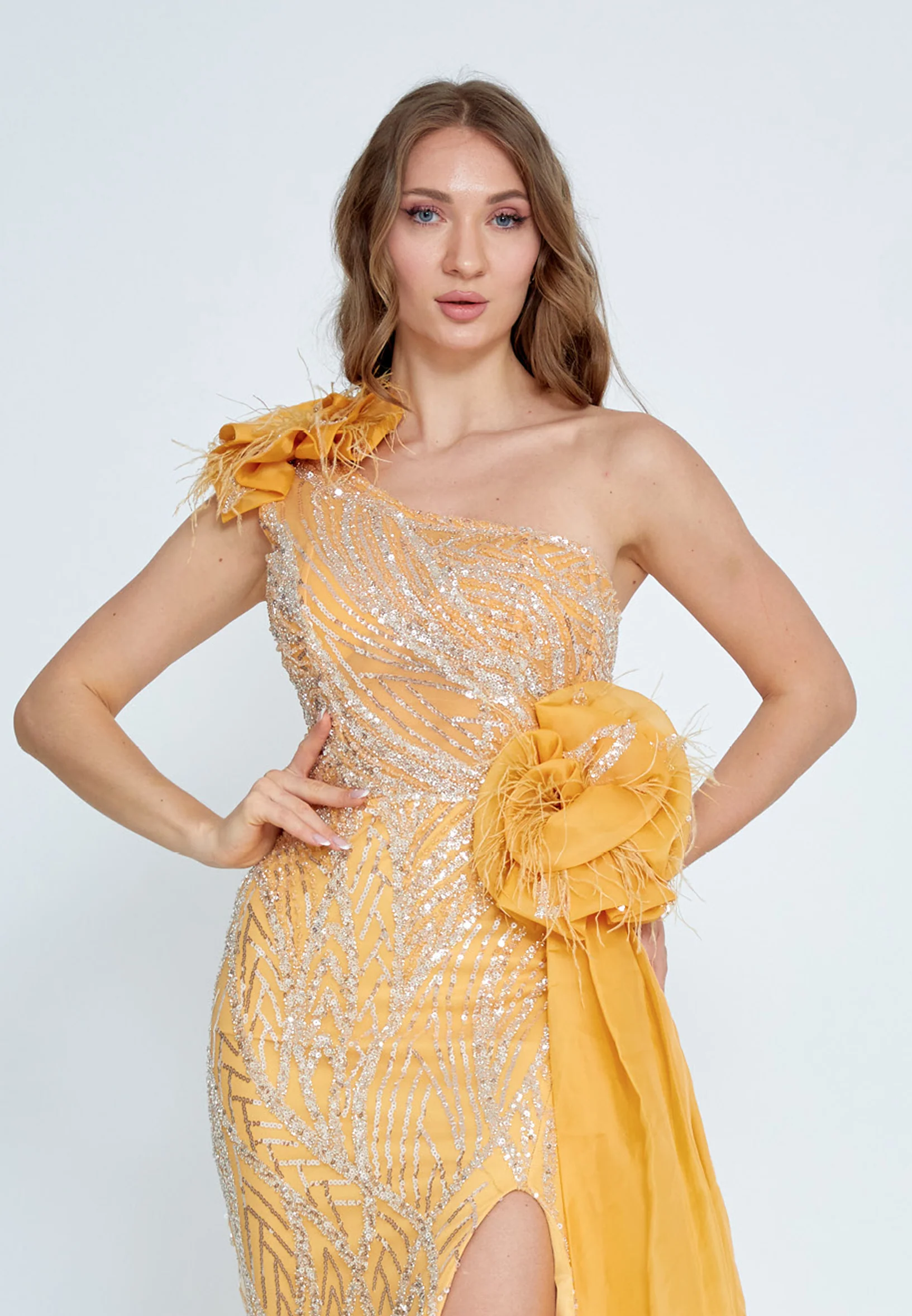 One Shoulder Maxi Tulle Mermaid Regular Prom Dress mtiy162 - Image 12
