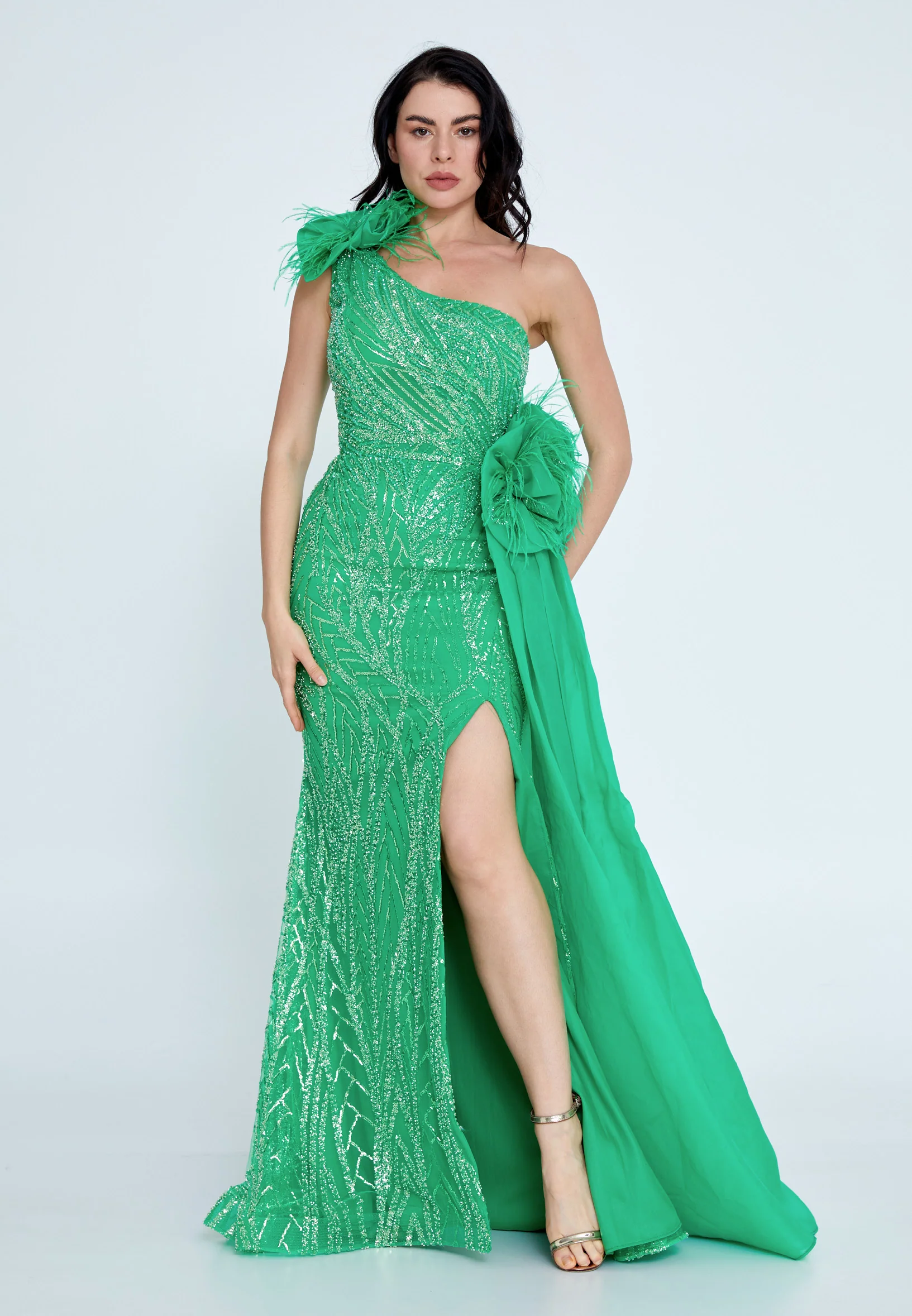 One Shoulder Maxi Tulle Mermaid Regular Prom Dress mtiy162 - Image 5