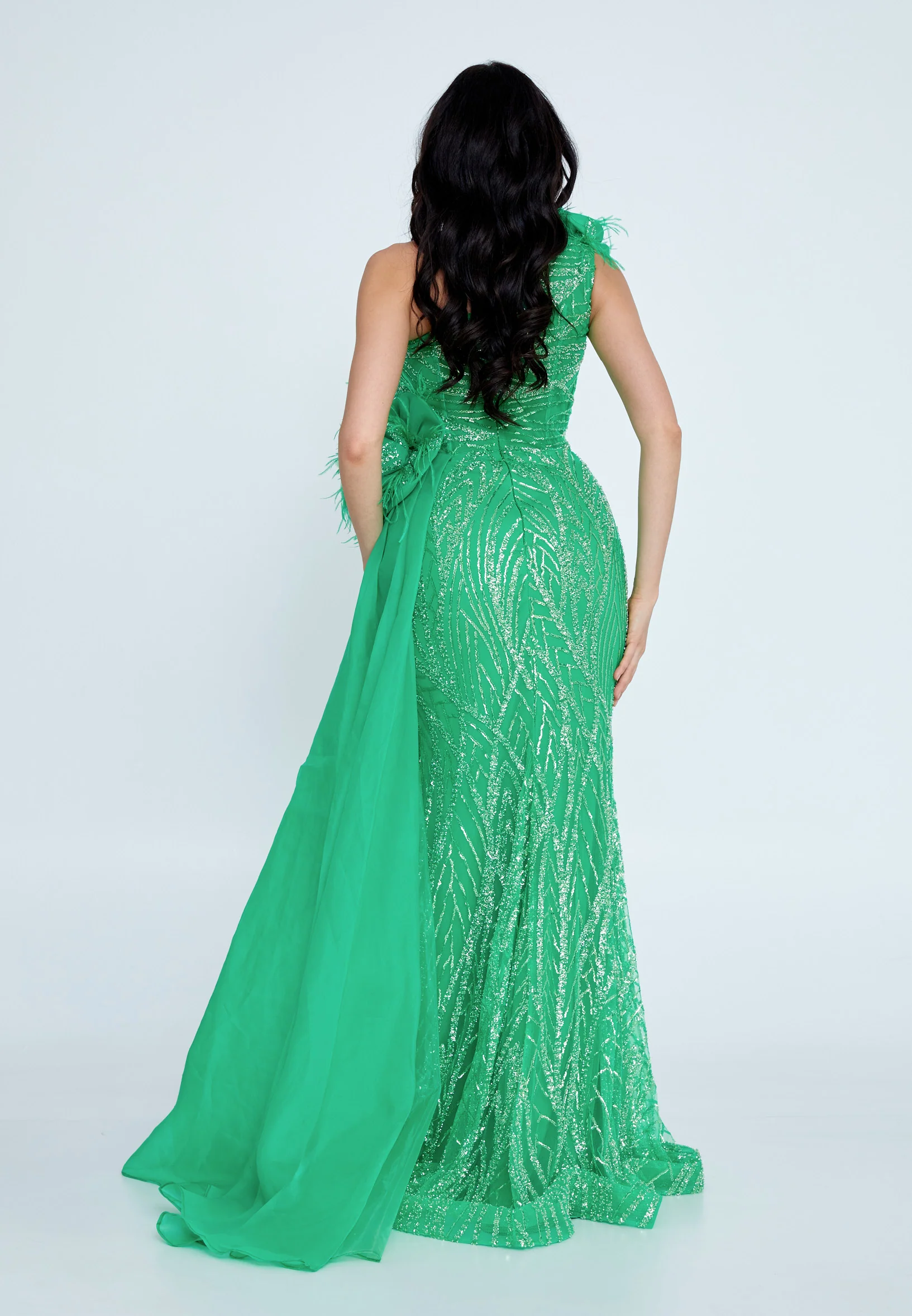 One Shoulder Maxi Tulle Mermaid Regular Prom Dress mtiy162 - Image 6