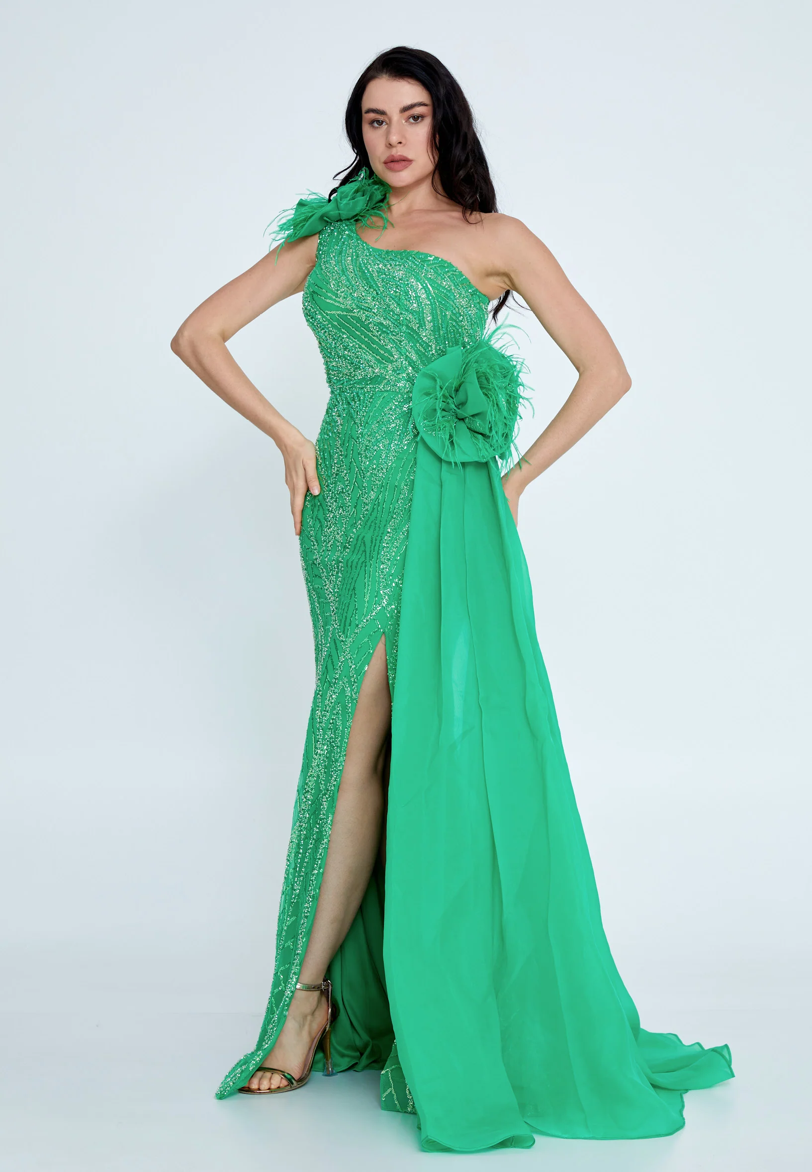 One Shoulder Maxi Tulle Mermaid Regular Prom Dress mtiy162 - Image 7