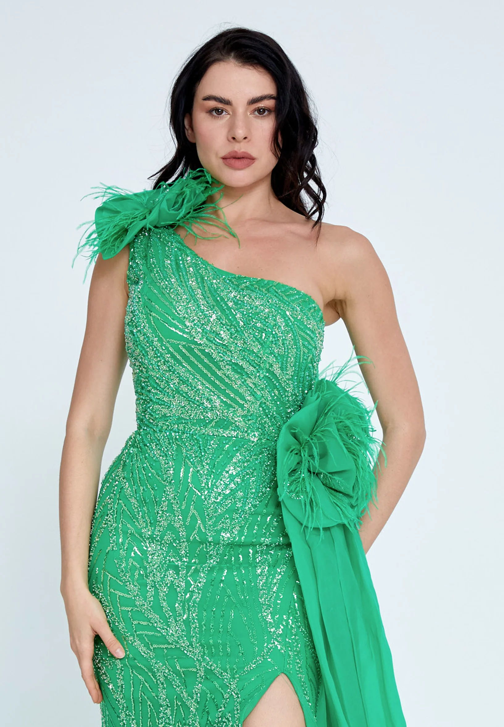 One Shoulder Maxi Tulle Mermaid Regular Prom Dress mtiy162 - Image 8
