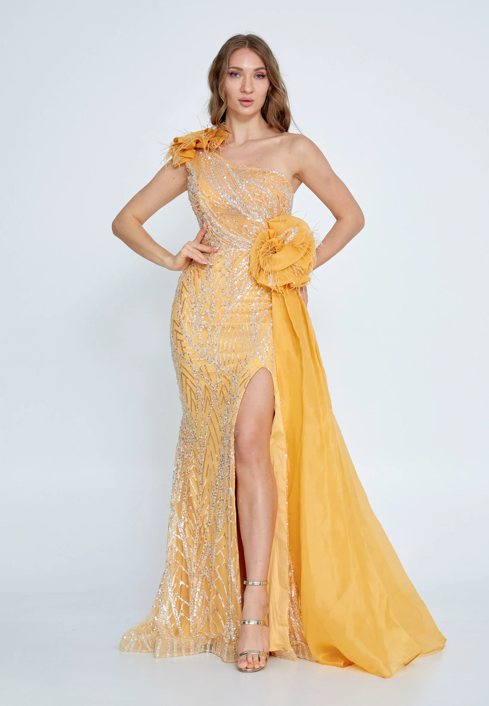 One Shoulder Maxi Tulle Mermaid Regular Prom Dress mtiy162 - Image 9