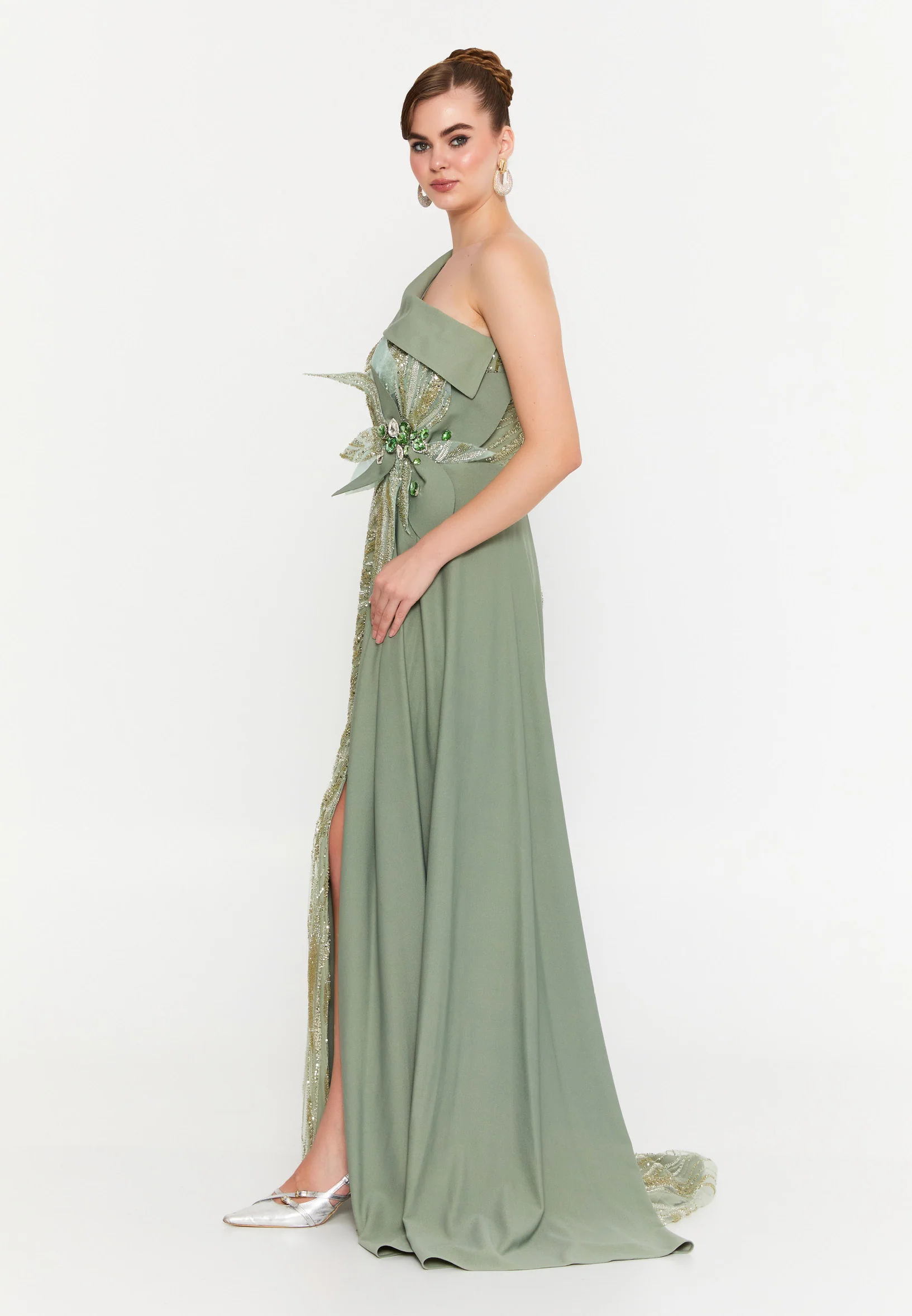 One Shoulder Maxi Tulle Mermaid Regular Prom Dress mtr88217 - Image 11