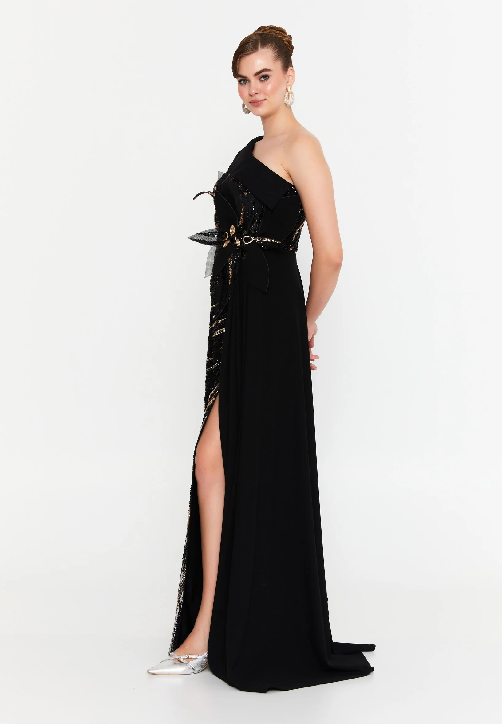 One Shoulder Maxi Tulle Mermaid Regular Prom Dress mtr88217 - Image 7