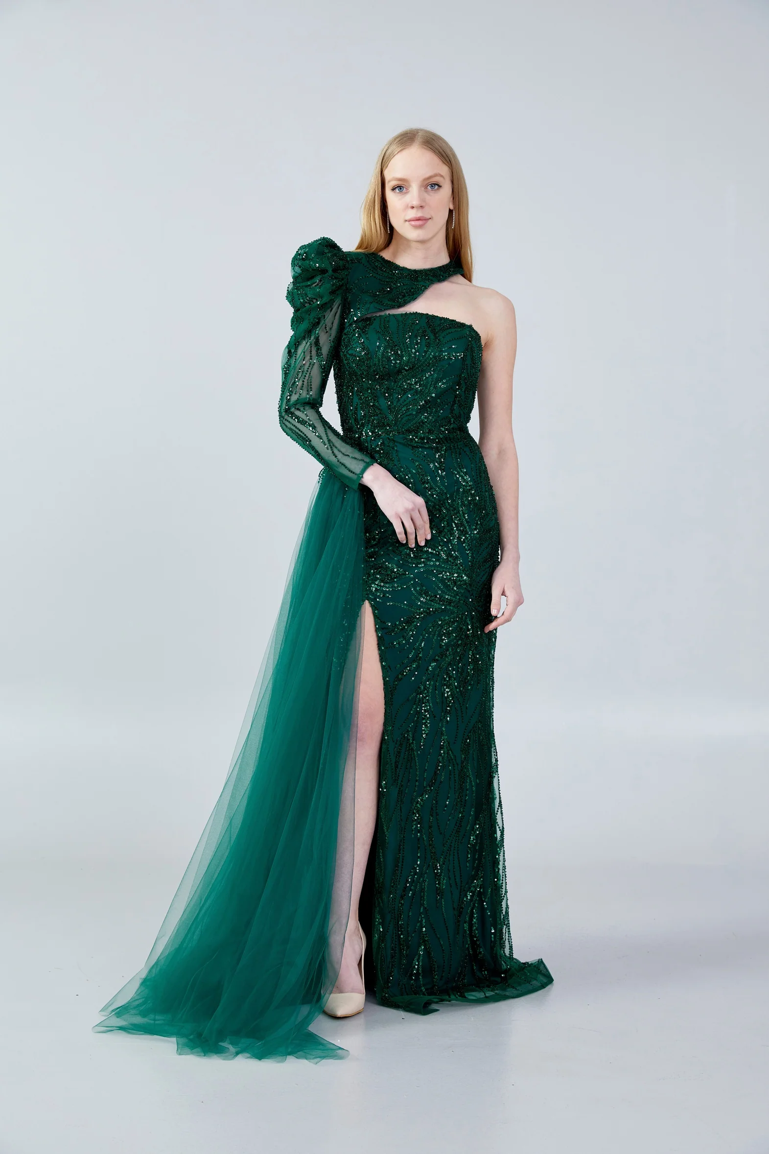 One Shoulder Maxi Tulle Mermaid Regular Wedding Guest Dress aln1609