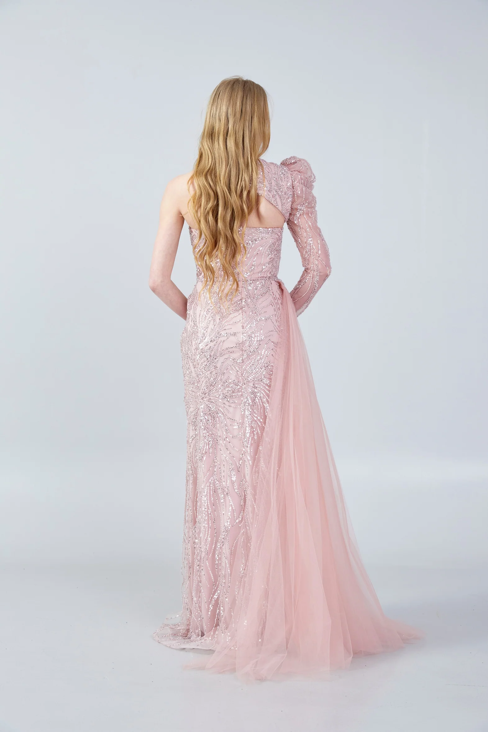 One Shoulder Maxi Tulle Mermaid Regular Wedding Guest Dress aln1609 - Image 6