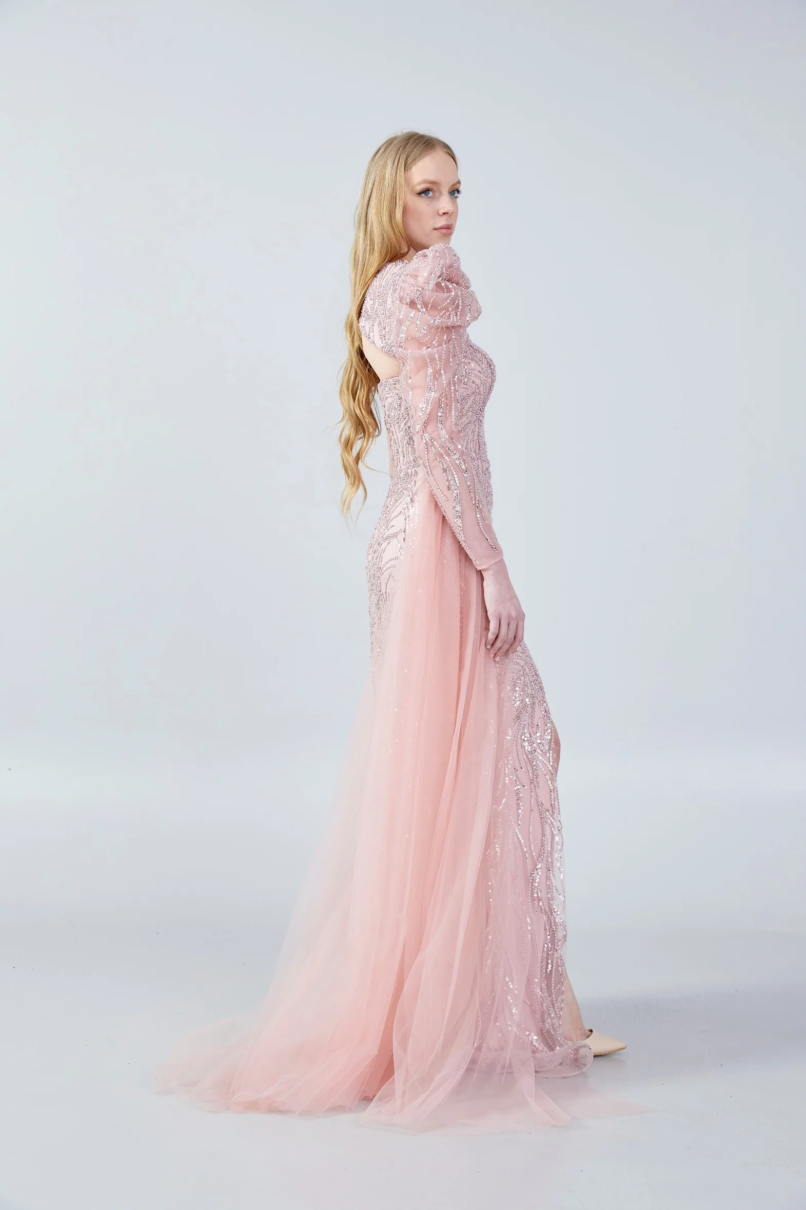 One Shoulder Maxi Tulle Mermaid Regular Wedding Guest Dress aln1609 - Image 7