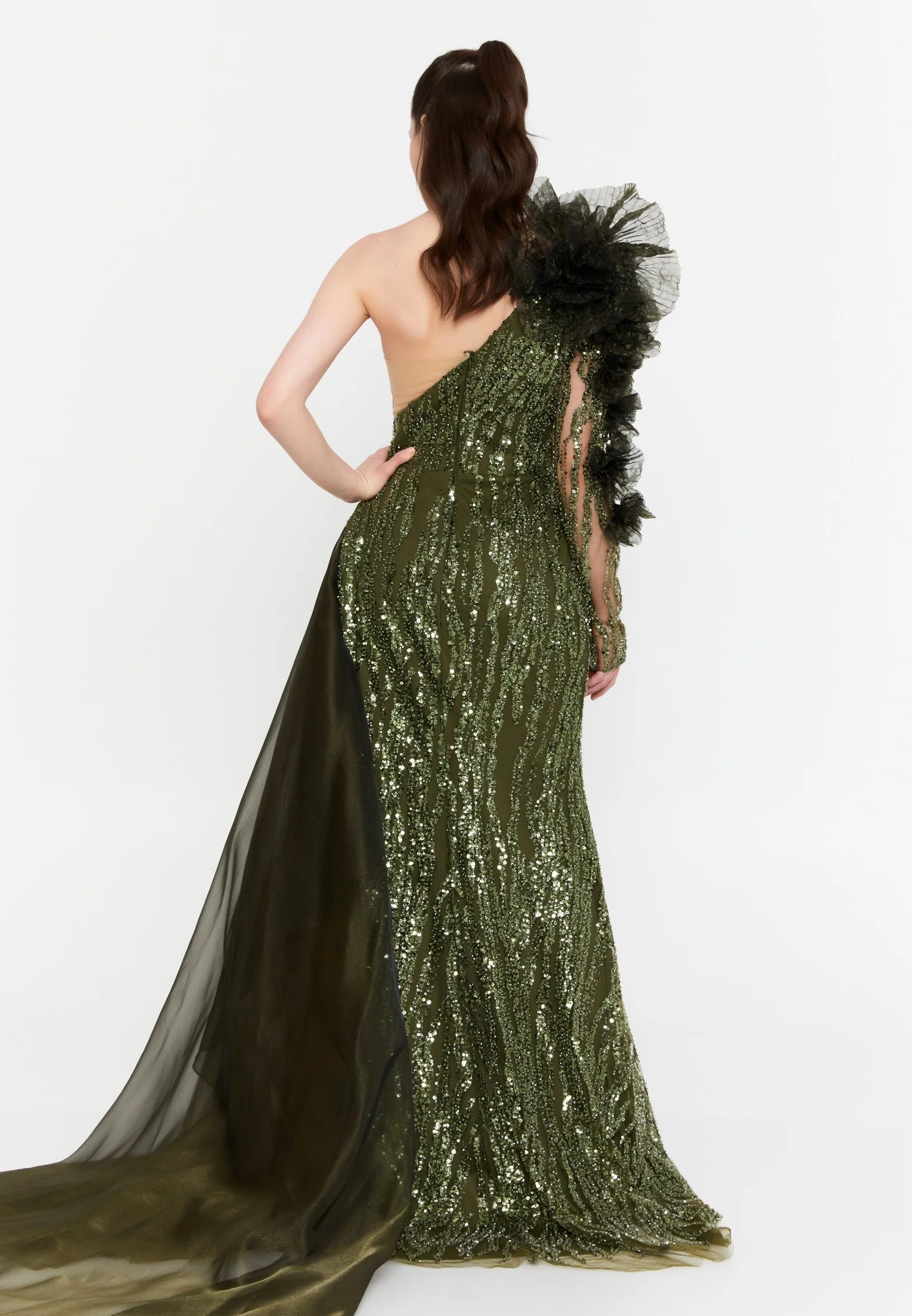 One Shoulder Maxi Tulle Mermaid Regular Wedding Guest Dress aln1856 - Image 2