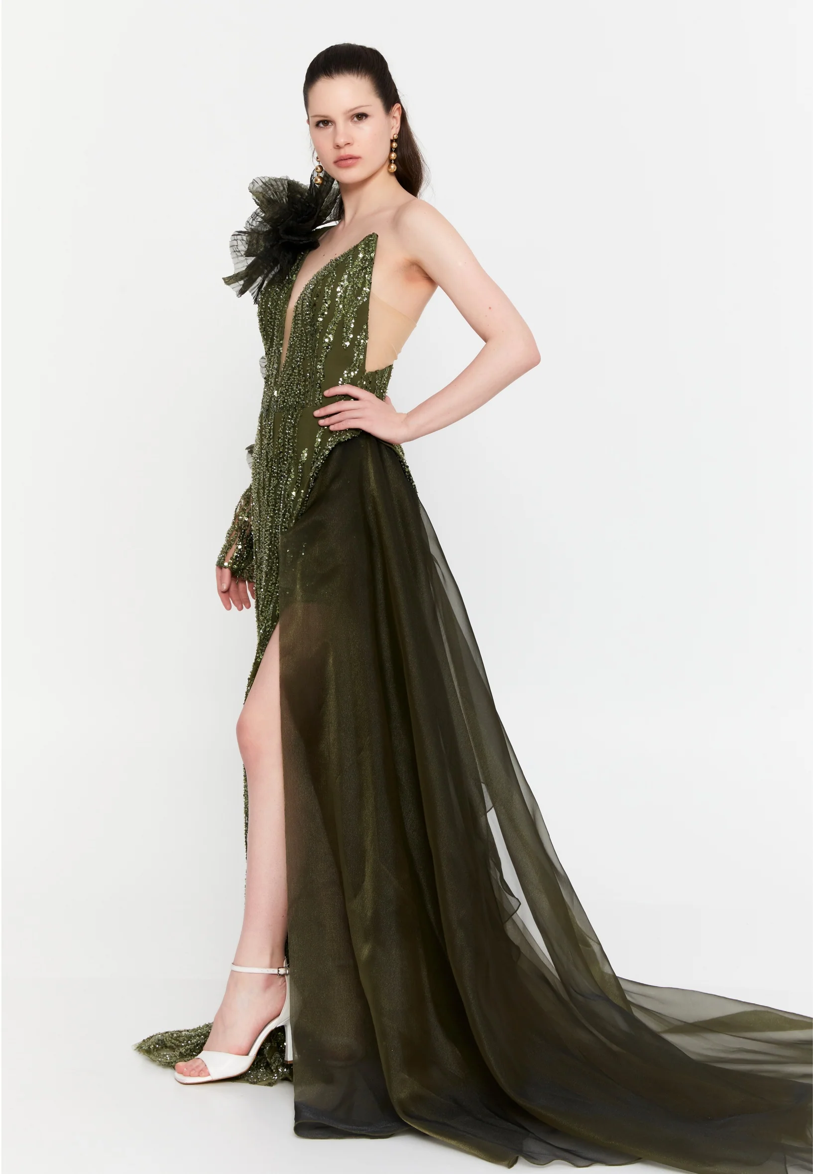 One Shoulder Maxi Tulle Mermaid Regular Wedding Guest Dress aln1856 - Image 3