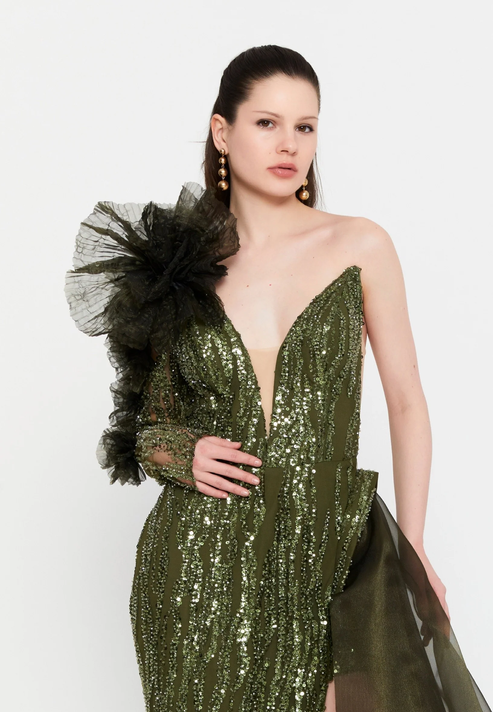 One Shoulder Maxi Tulle Mermaid Regular Wedding Guest Dress aln1856 - Image 4