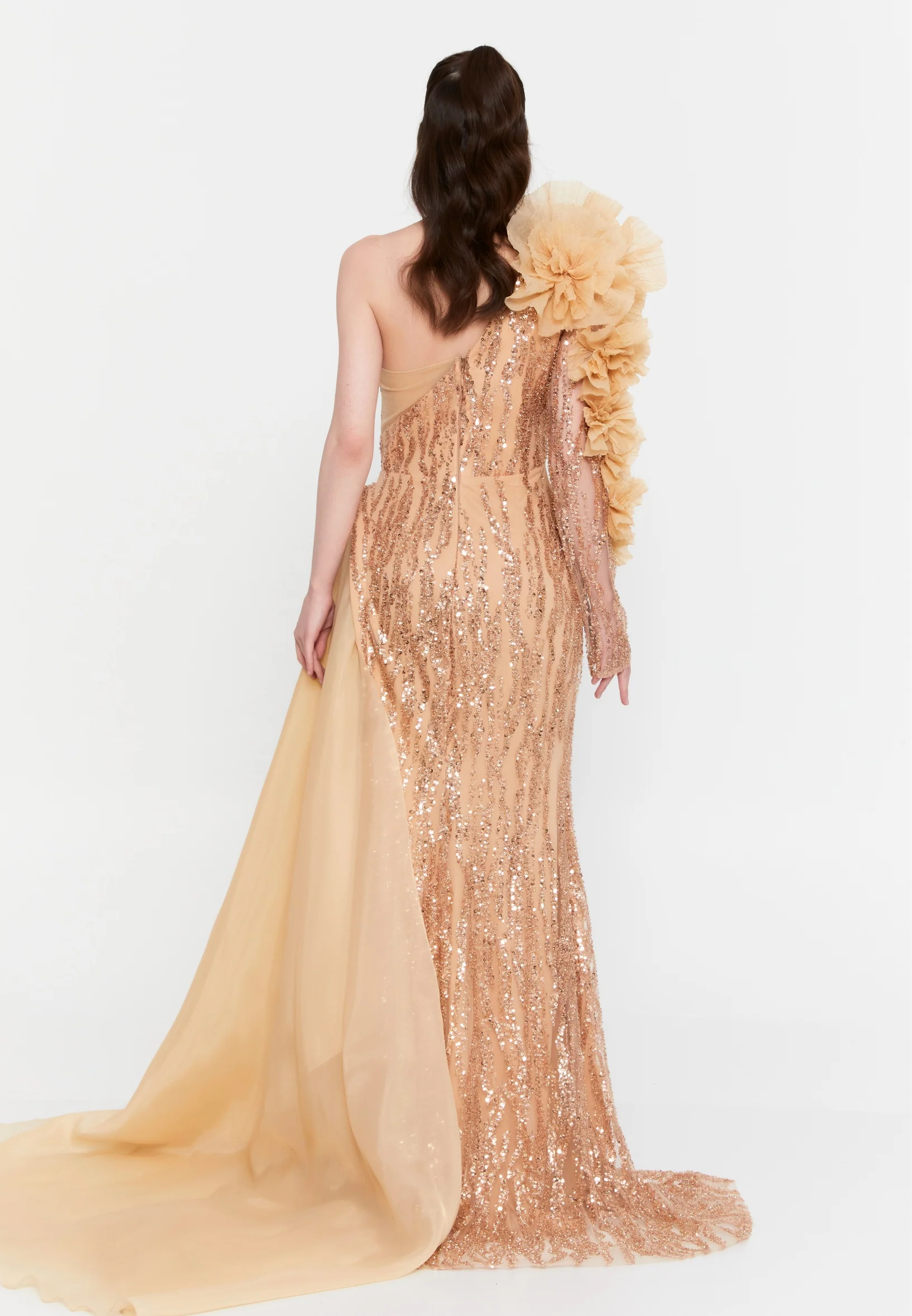 One Shoulder Maxi Tulle Mermaid Regular Wedding Guest Dress aln1856 - Image 6