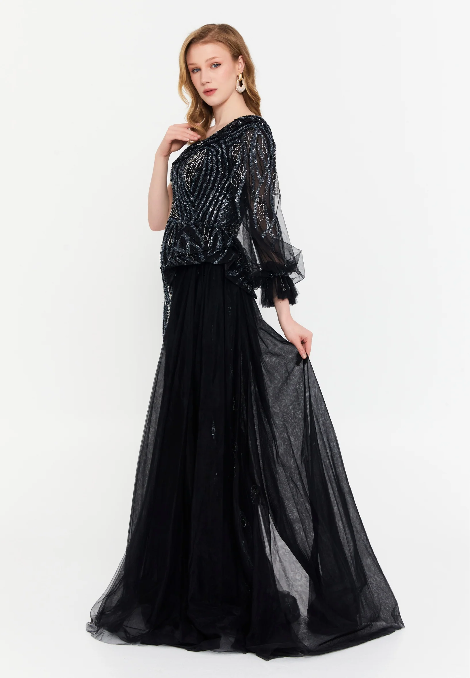 One Shoulder Maxi Tulle Mermaid Regular Wedding Guest Dress mtc1087 - Image 3