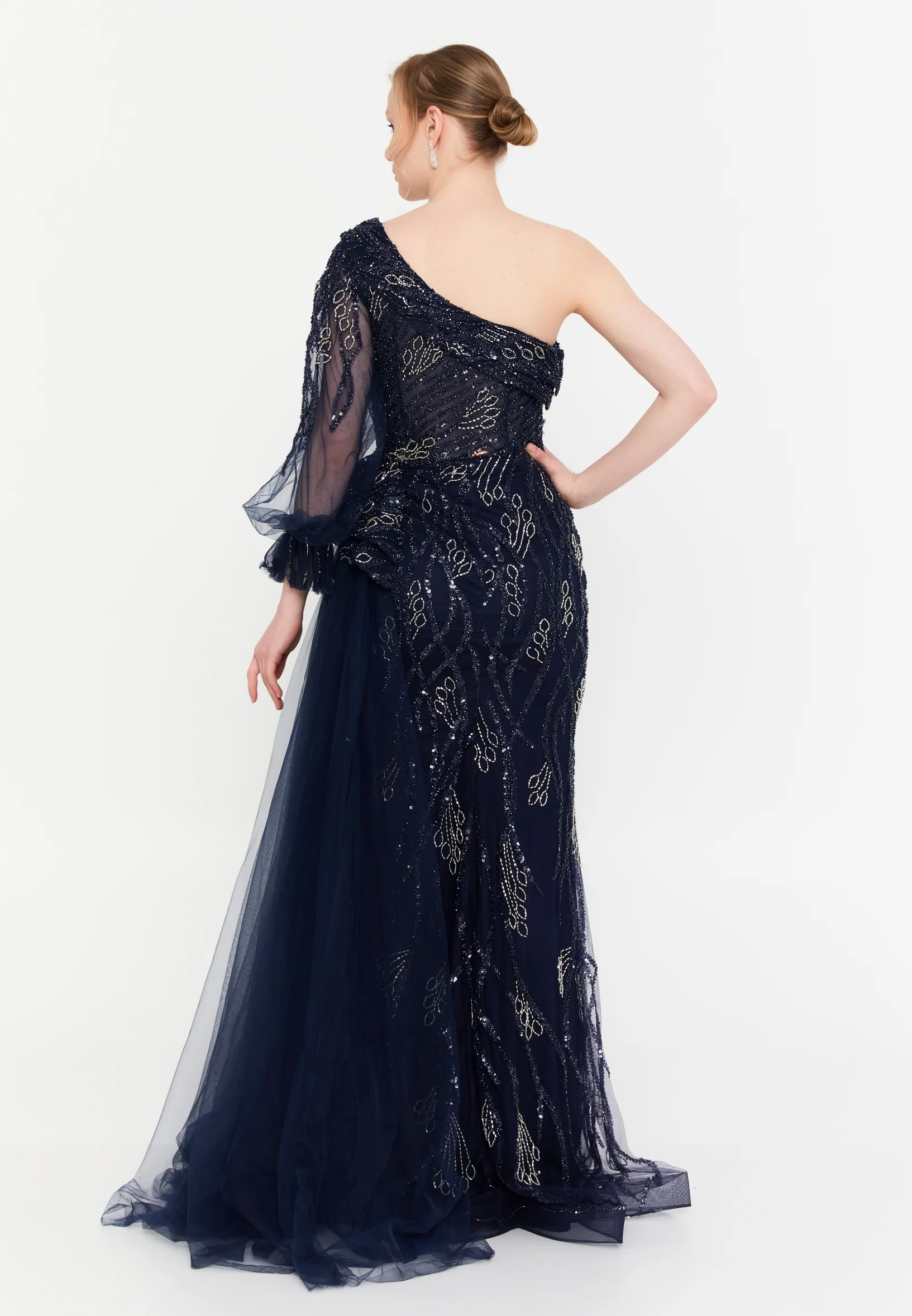 One Shoulder Maxi Tulle Mermaid Regular Wedding Guest Dress mtc1087 - Image 6