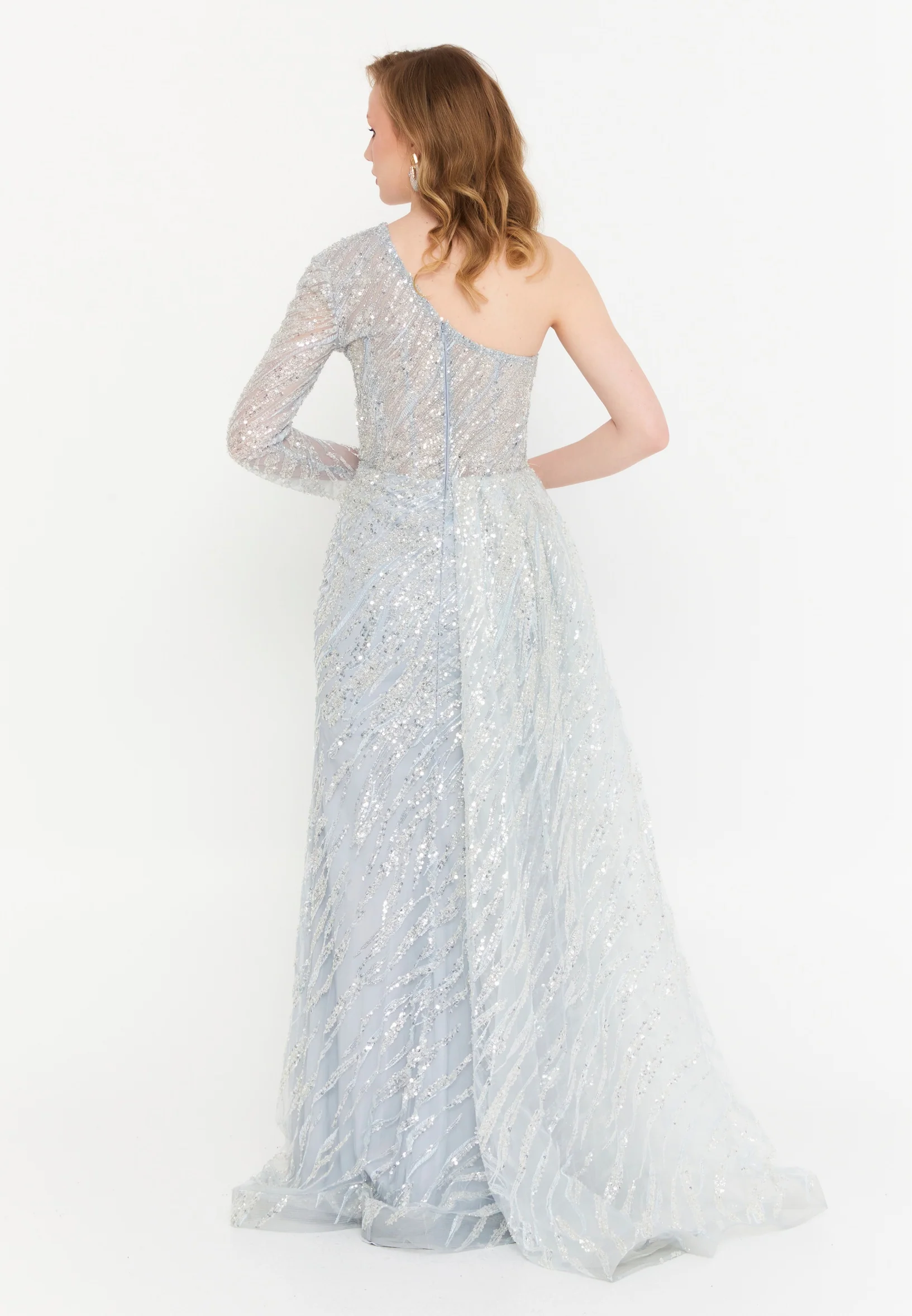 One Shoulder Maxi Tulle Mermaid Regular Wedding Guest Dress mtc1112 - Image 2