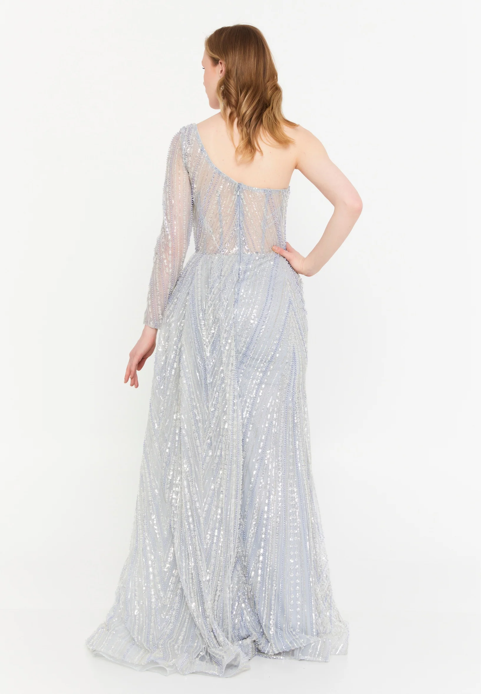 One Shoulder Maxi Tulle Mermaid Regular Wedding Guest Dress mtc1116 - Image 2